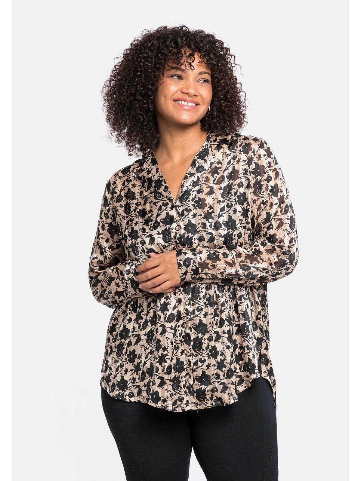 Sheego Longbluse »Bluse« mit Alloverdruck und Glanzgarneffekt online kaufen  | OTTO