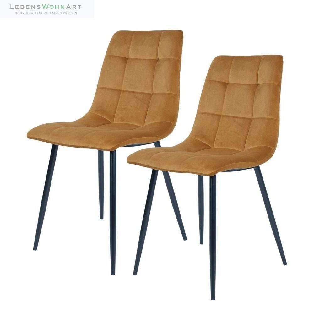 senfgelb LebensWohnArt 2er Modernes Stuhl Stuhl-Set LEIRIA Samt