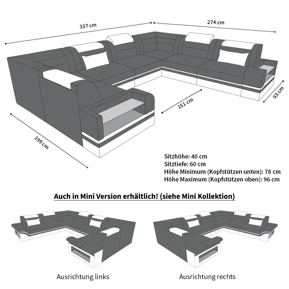 wahlweise Form Couch Sofa Sofa Trivento mit Ledersofa, Designer U Bettfunktion Wohnlandschaft Dreams Leder