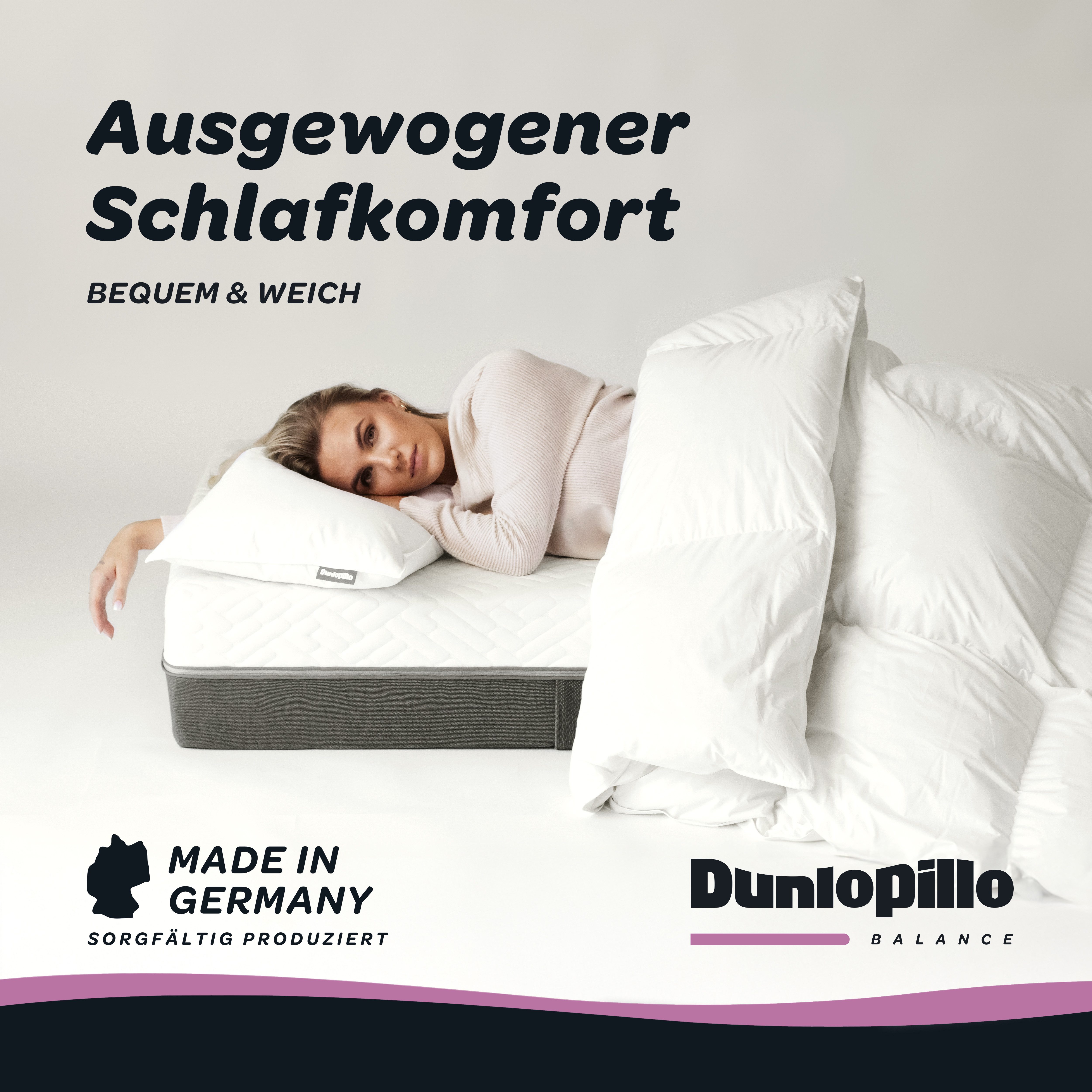Dunlopillo 3-Kammer-Kopfkissen Dunlopillo Supreme in den Größen 40x80 & 80x80 cm, Füllung: Gänsedaunen- & Gänsefedern, Bezug: 100% Baumwolle, Seitenschläfer, Rückenschläfer, Hergestellt in Deutschland & Downpass zertifiziert, NOMITE