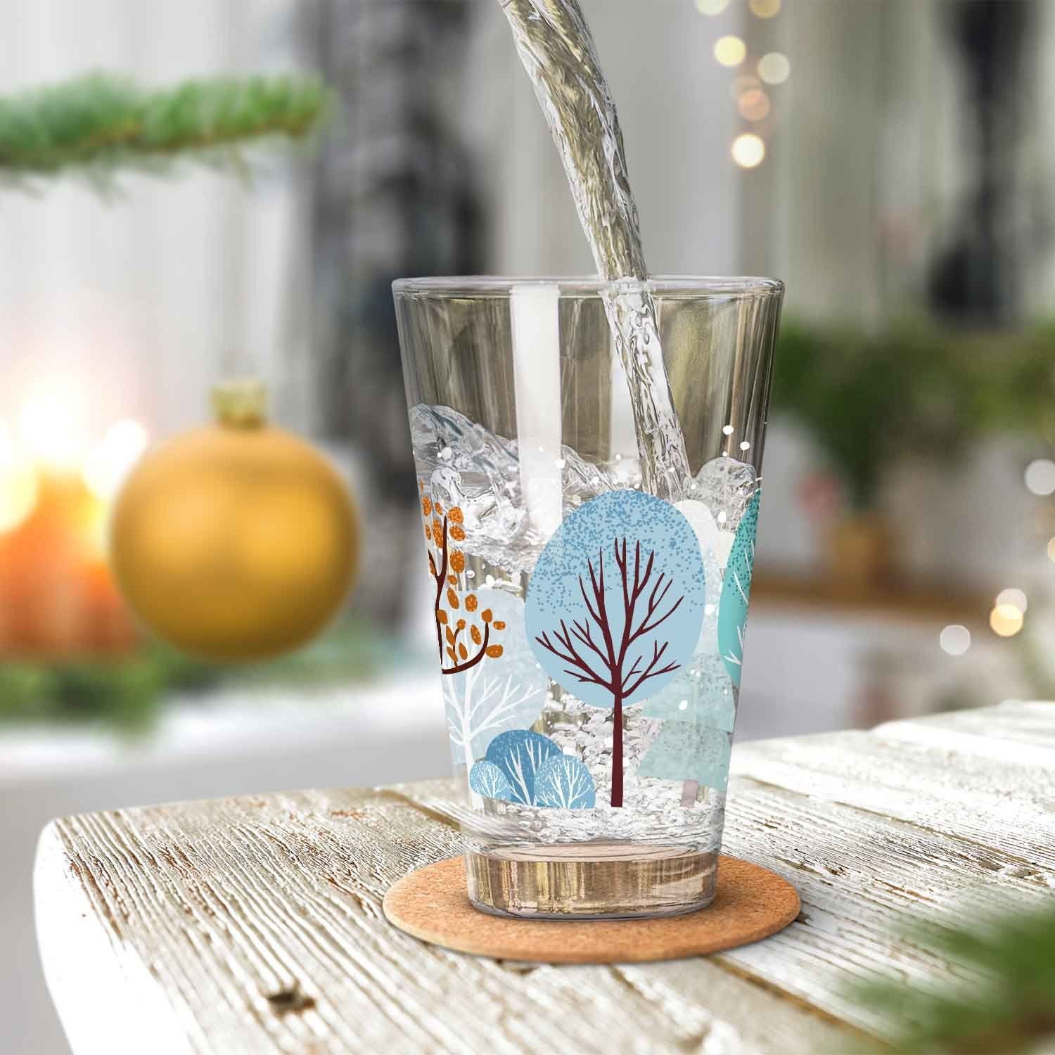 GRAVURZEILE Glas mit UV Druck Geschenk Kinder Wichteln - Zur - Winterbäume Jungen Mädchen, und zum Weihnachtsmotiv, als - für und Weihnachtszeit Weihnachtsdeko für Geschenke