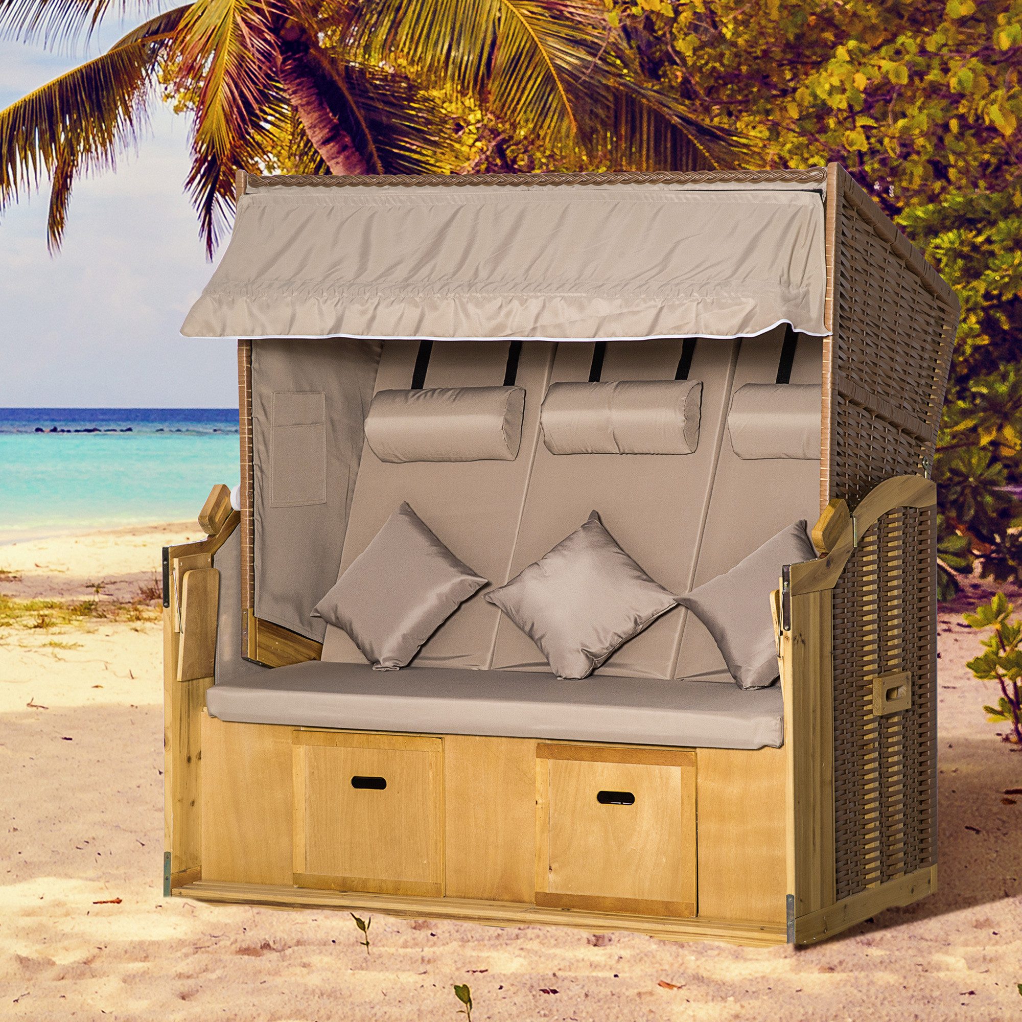 Strandkorb Mit Dach 2 Klapptischen Fußstütze Chaiselongue