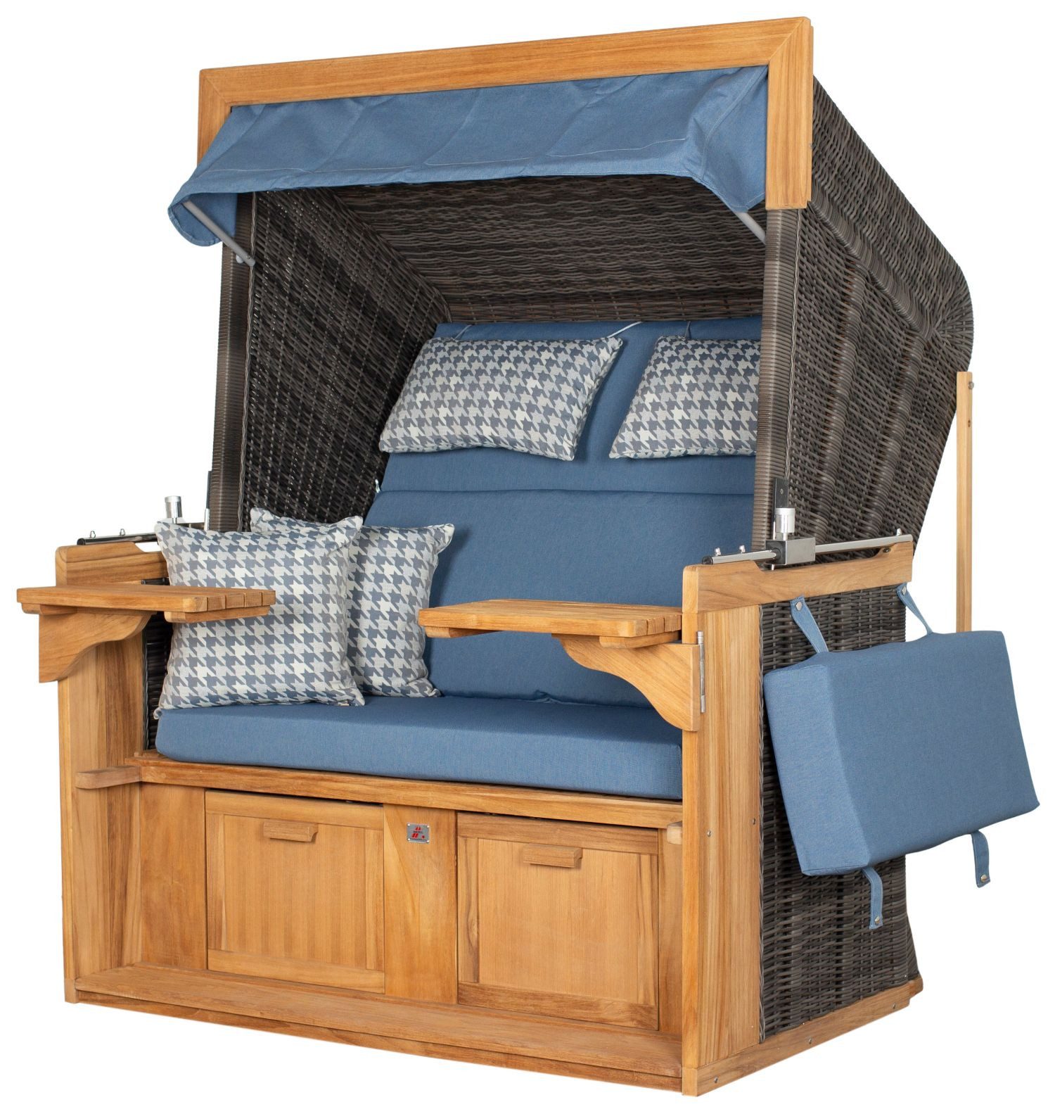 deVries PURE® Strandkorb Friesland Sylt XL - PE stone grey - Dessin 509, BxTxH: 135x90x165 cm, Volllieger, Nordsee-Strandkorb, Teakholz - PE-Markengeflecht - Wechselkissen - Schutzhülle