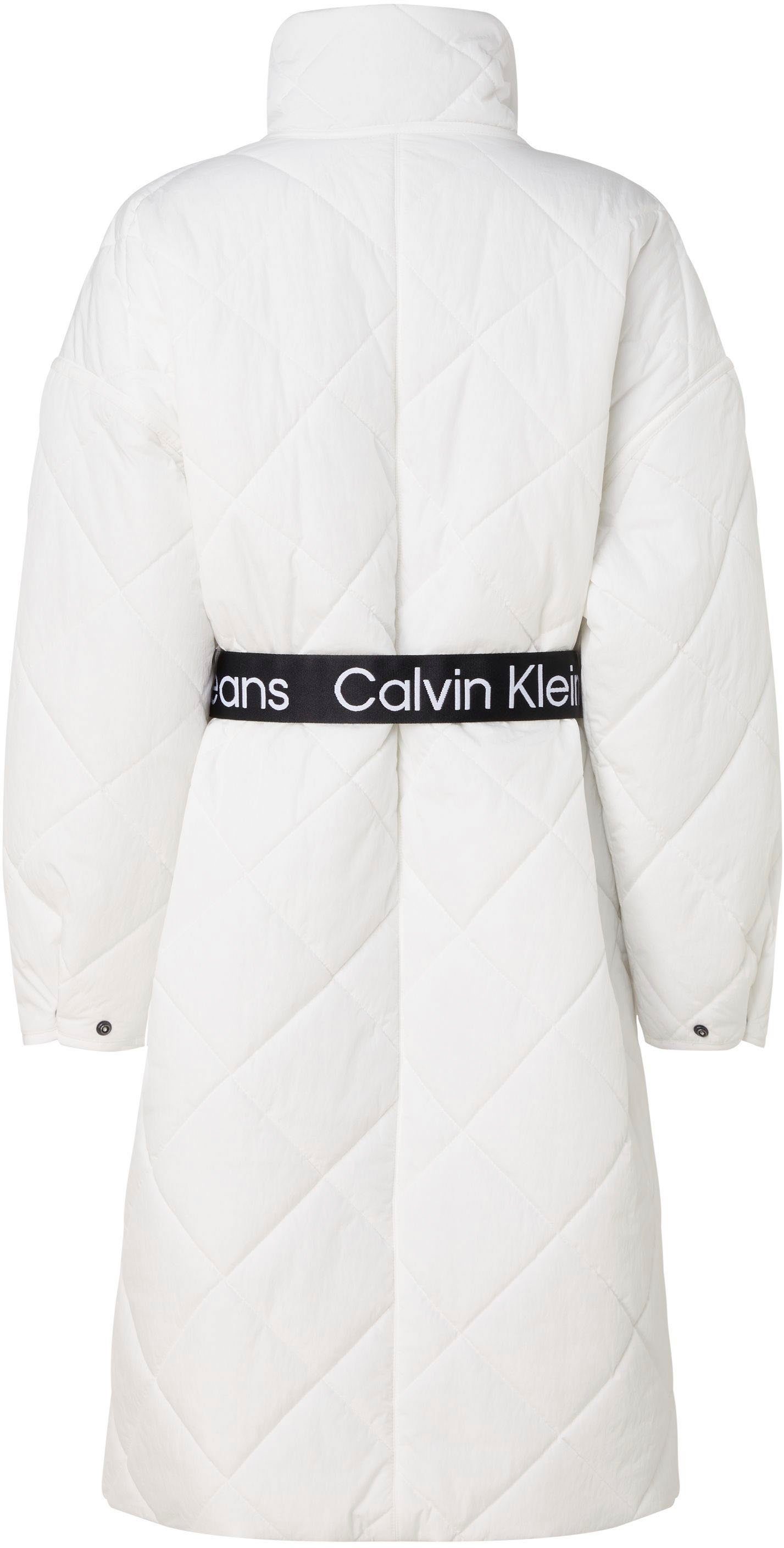 2-tlg., Ivory BELTED Calvin COAT Steppmantel hohem QUILTED mit mit Stehkragen (Set, Klein Bindegürtel) Jeans