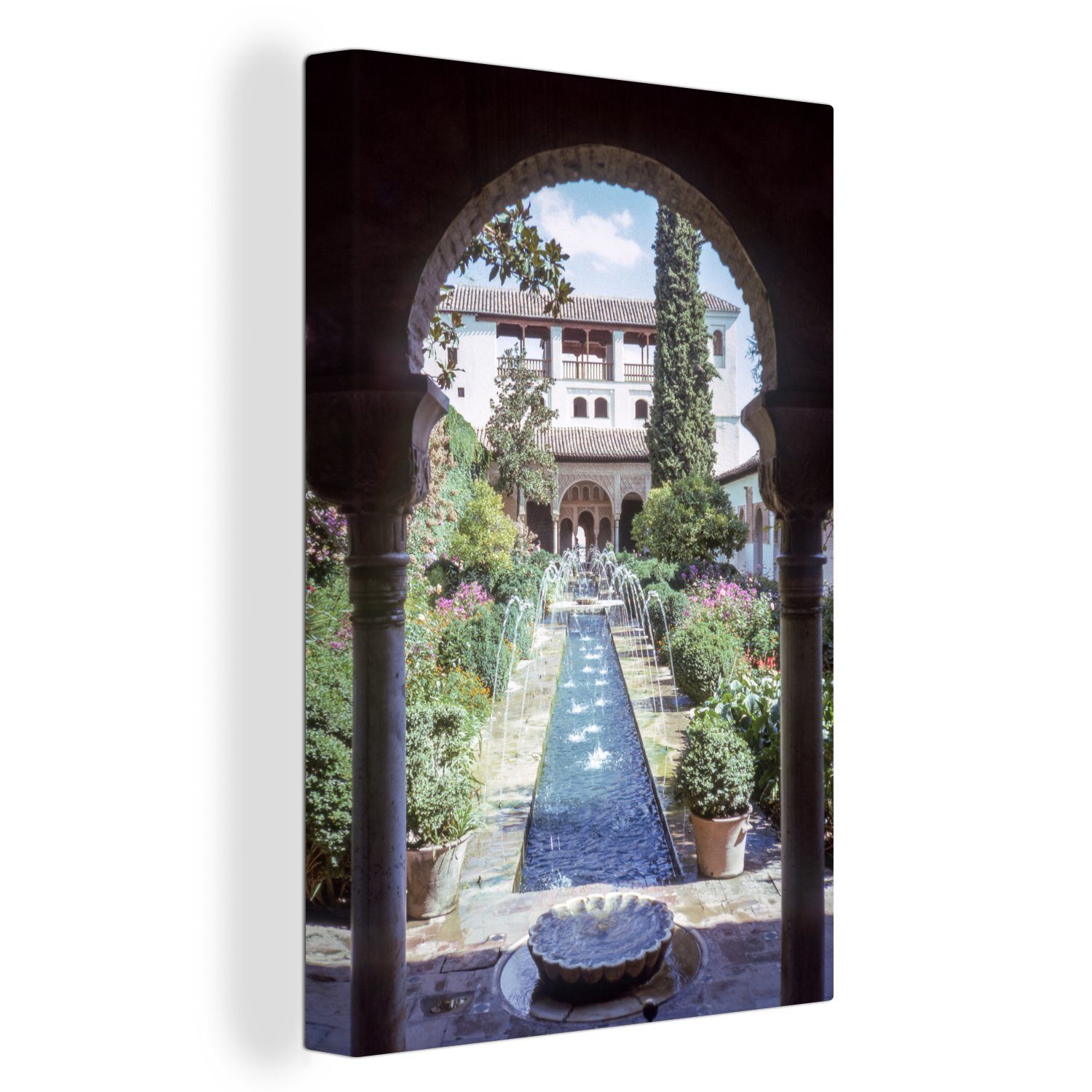 OneMillionCanvasses® Leinwandbild Hof des Wasserkanals im Generalife in Granada, (1 St), Leinwandbild fertig bespannt inkl. Zackenaufhänger, Gemälde, 20x30 cm