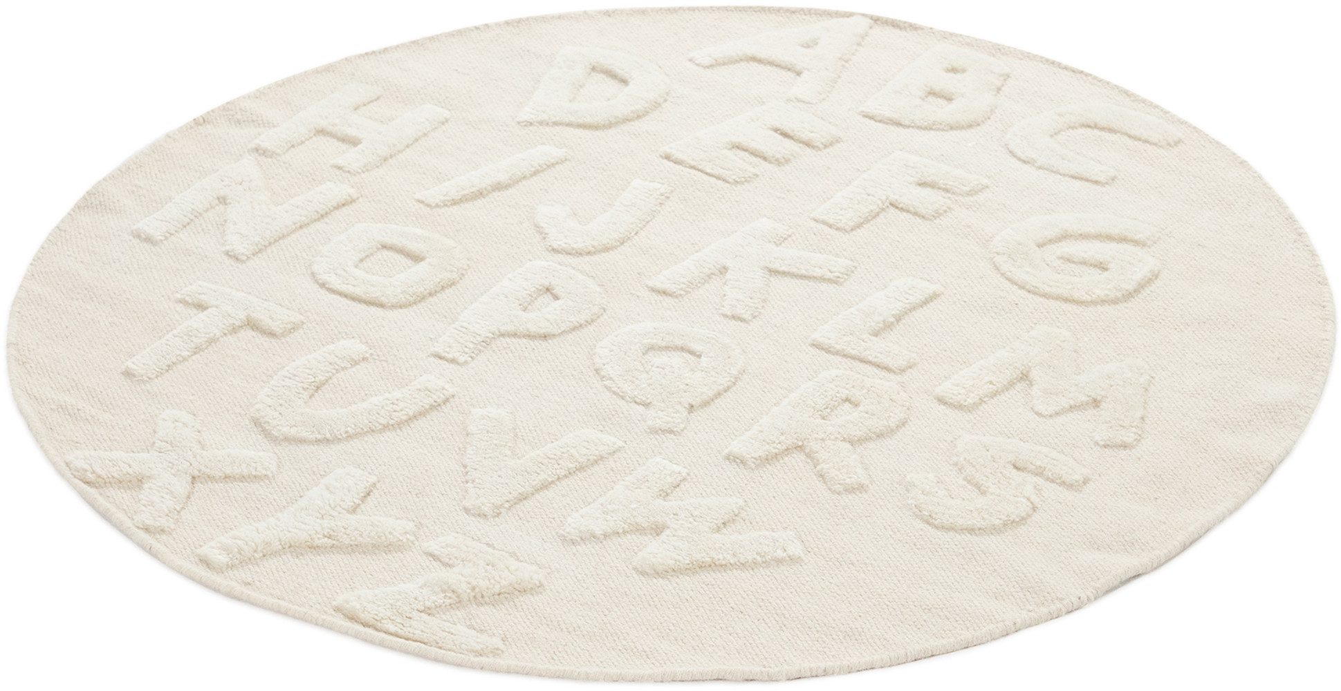 carpetfine Kinderteppich ABC Alphabet, rund, Höhe: 0,6 mm