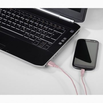 Hama 0,75m USB-C Schnell-Ladekabel Dünn Daten-Kabel Pink USB-Kabel, USB-C, Kein (75 cm), Vergoldete, Flach-Kabel, Schnell-Ladung, Universal für Handy Tablet PC