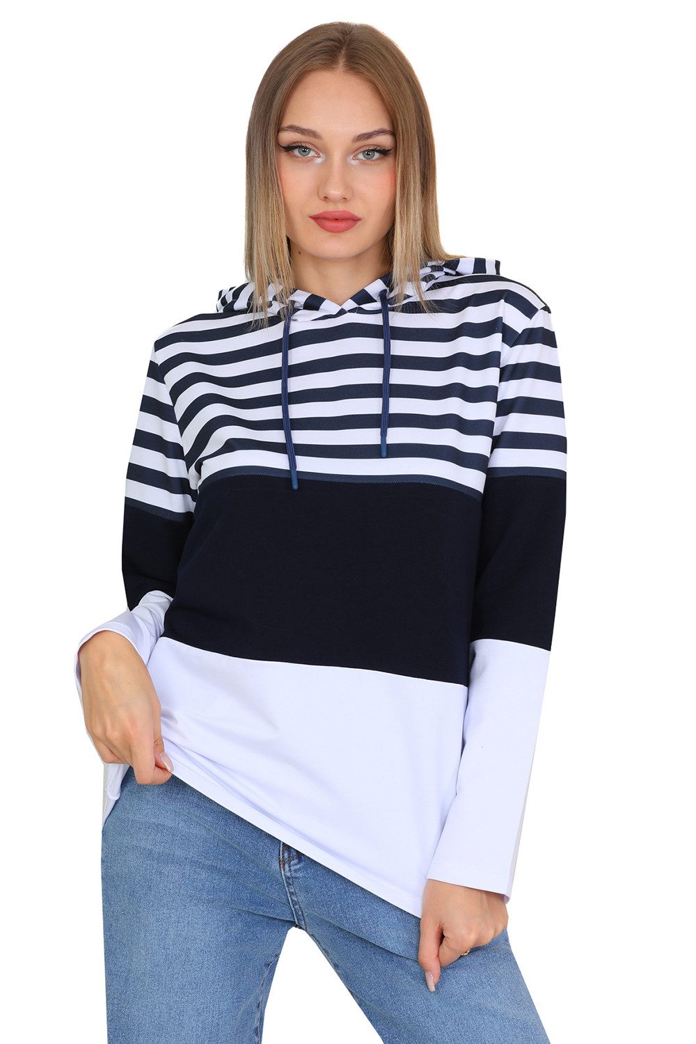 Bongual Kapuzensweatshirt Hoodie Farbblock Design mit Streifen günstig online kaufen