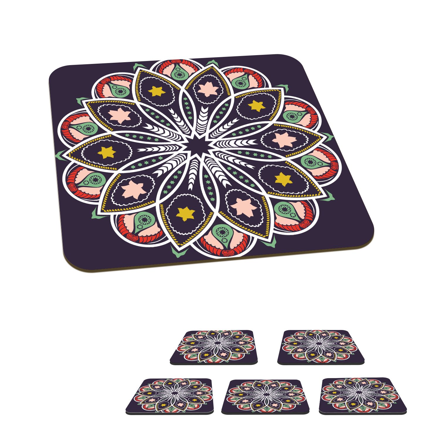 MuchoWow Glasuntersetzer Mandala - Gläser, für - 6-tlg., Untersetzer, Stern Tischuntersetzer, Korkuntersetzer, Glasuntersetzer, Entwurf, Zubehör Tasse