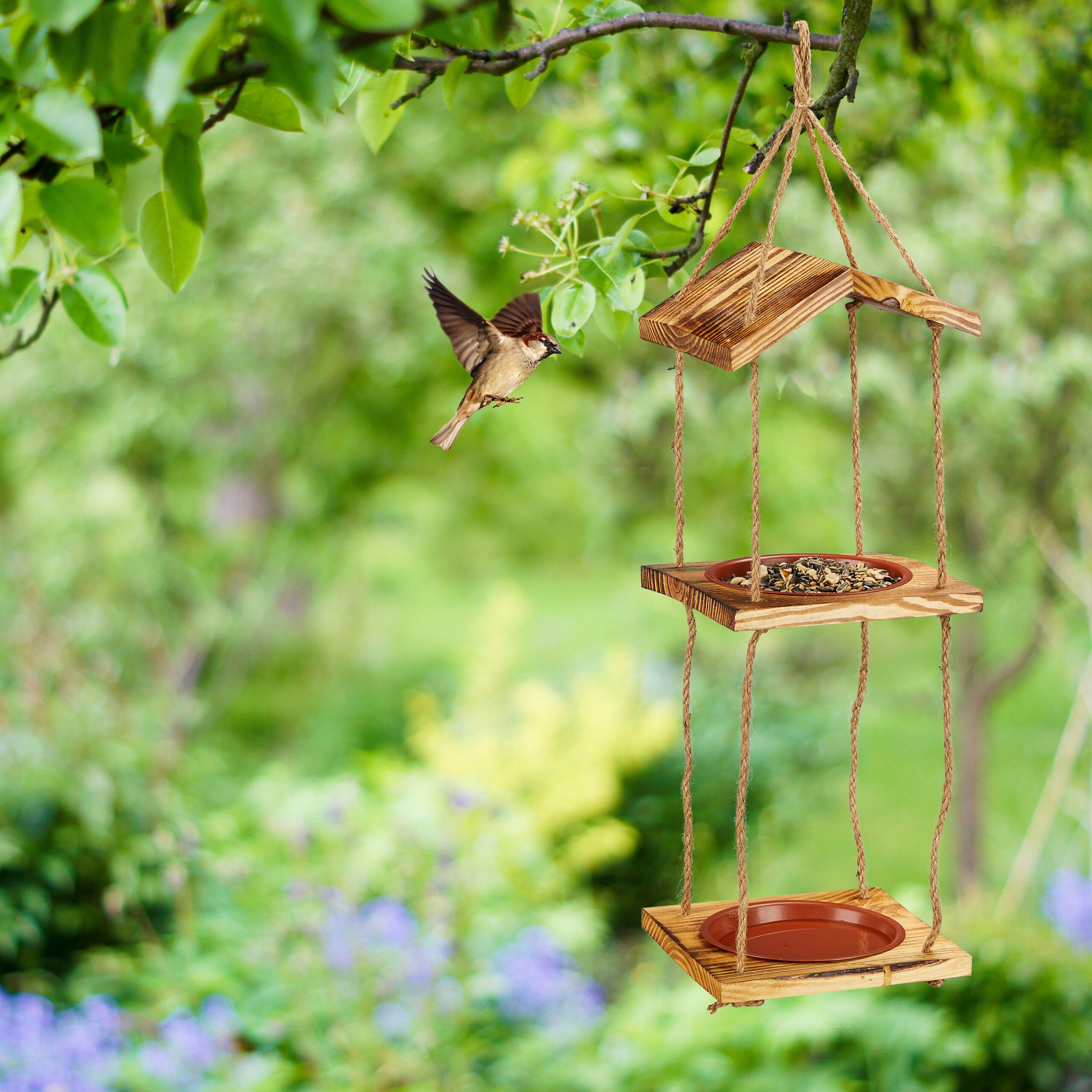 relaxdays Vogelhaus Vogelfutterstation mit 2 Schalen günstig online kaufen