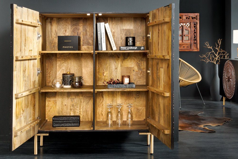 riess-ambiente Highboard MANDALA 120cm schwarz / gold, Massivholz · Schrank günstig online kaufen