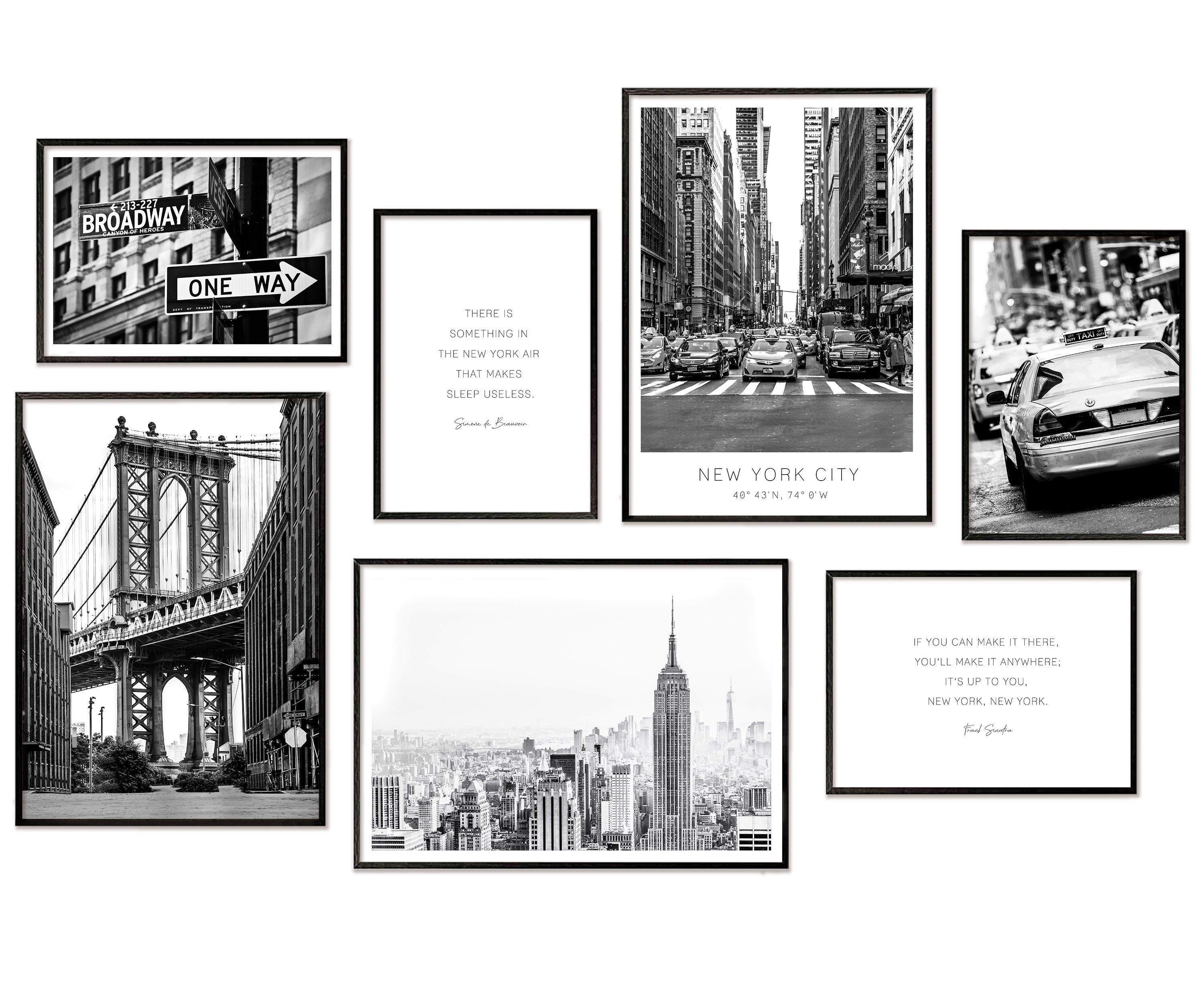 Hyggelig Home Poster Hyggelig Home Premium Poster Set - 7 passende Bilder OHNE RAHMEN im stilvollen Set - Collage Bild Wand Deko - 3 x DIN A3 + 4 x DIN A4 - Set New York, Stadt (Set, 7 St), Knickfreie Lieferung Qualitätsdruck Dickes Papier