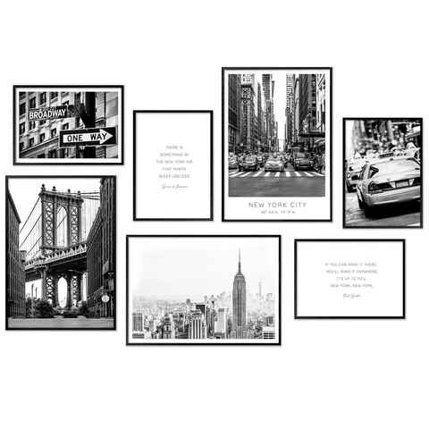 Hyggelig Home Poster Hyggelig Home Premium Poster Set - 7 passende Bilder OHNE RAHMEN im stilvollen Set - Collage Bild Wand Deko - 3 x DIN A3 + 4 x DIN A4 - Set New York, Stadt (Set, 7 St), Knickfreie Lieferung Qualitätsdruck Dickes Papier