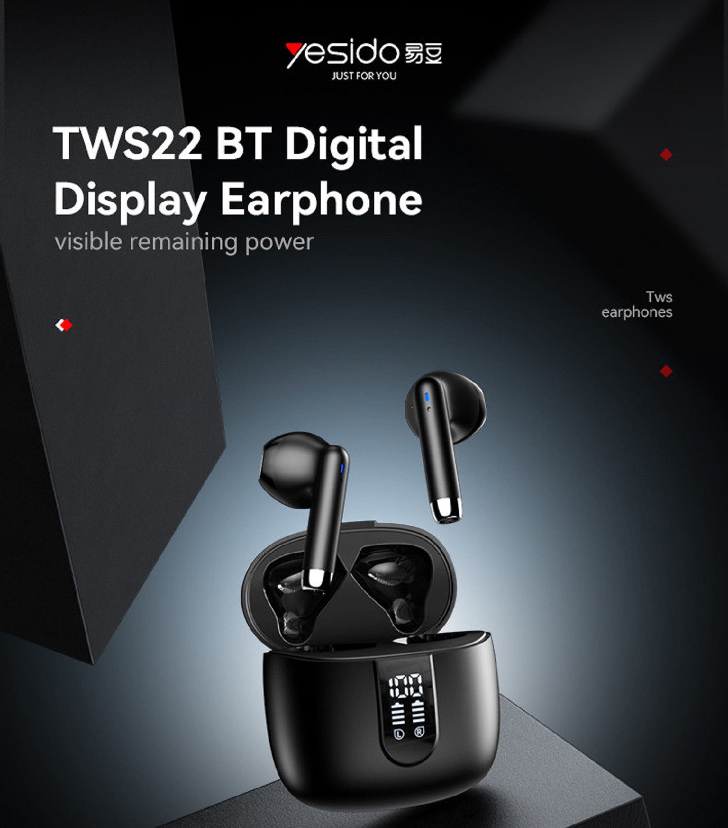 Yesido Bluetooth Kopfhörer TWS22 LED BT5.3 Schwarz Bluetooth-Kopfhörer (Bluetooth, LED-Ladeanzeige, Stereo TWS, ergonomisch)
