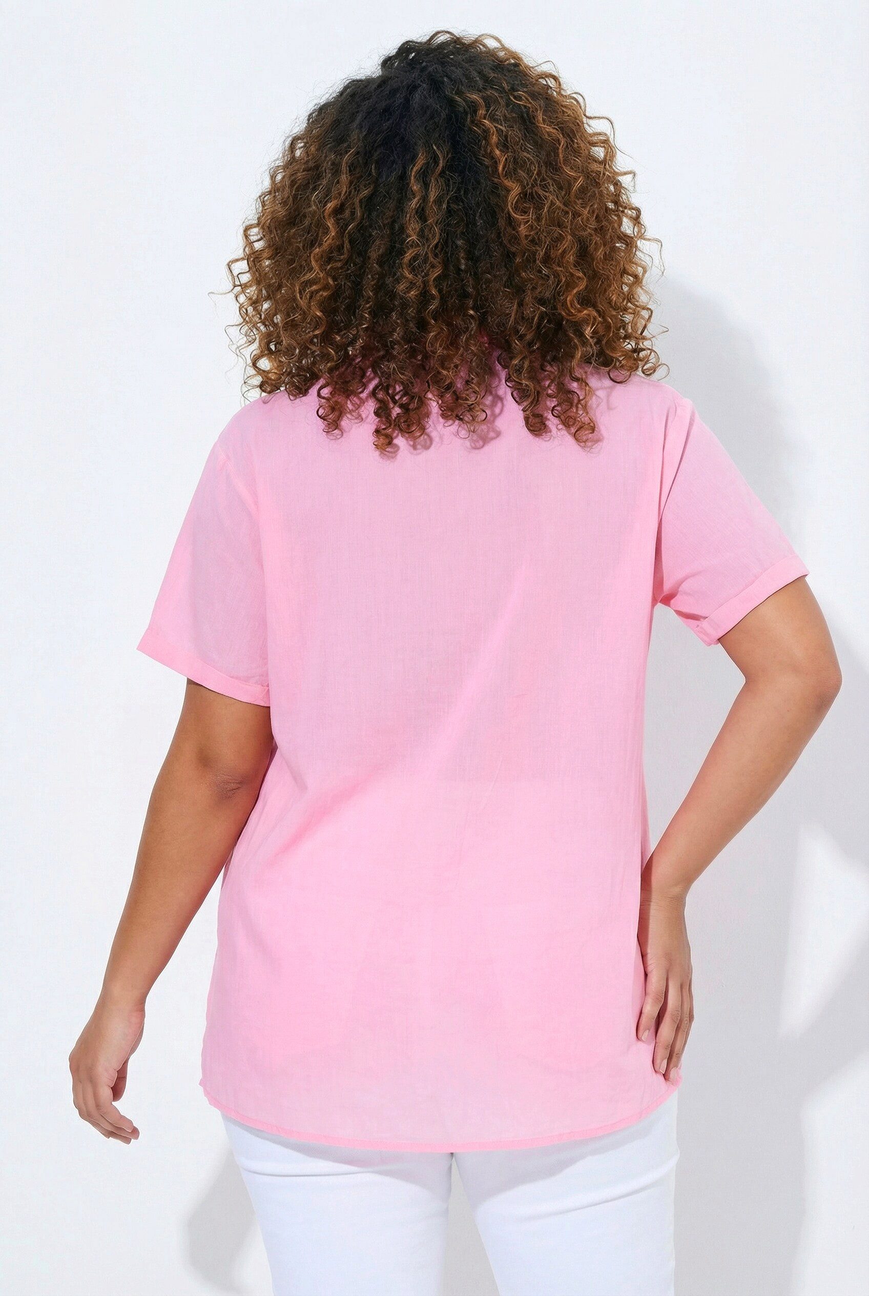 Angel of Style Longbluse Bluse oversized neon Erdbeeren-Stickerei Halbarm