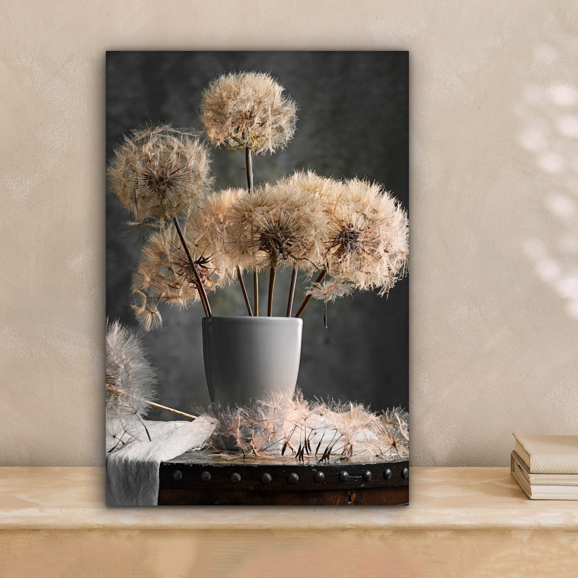 OneMillionCanvasses® Leinwandbild Blumensamen - Löwenzahn - Vase - Stillebe günstig online kaufen
