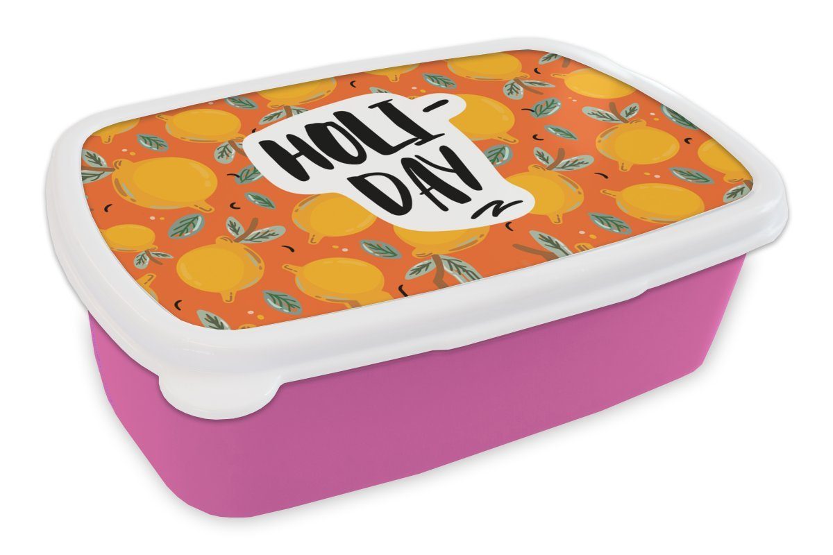 Zitrone für - Snackbox, Sommer MuchoWow Erwachsene, Mädchen, Brotdose - Kinder, Orange, Kunststoff, (2-tlg), rosa Kunststoff Brotbox Lunchbox