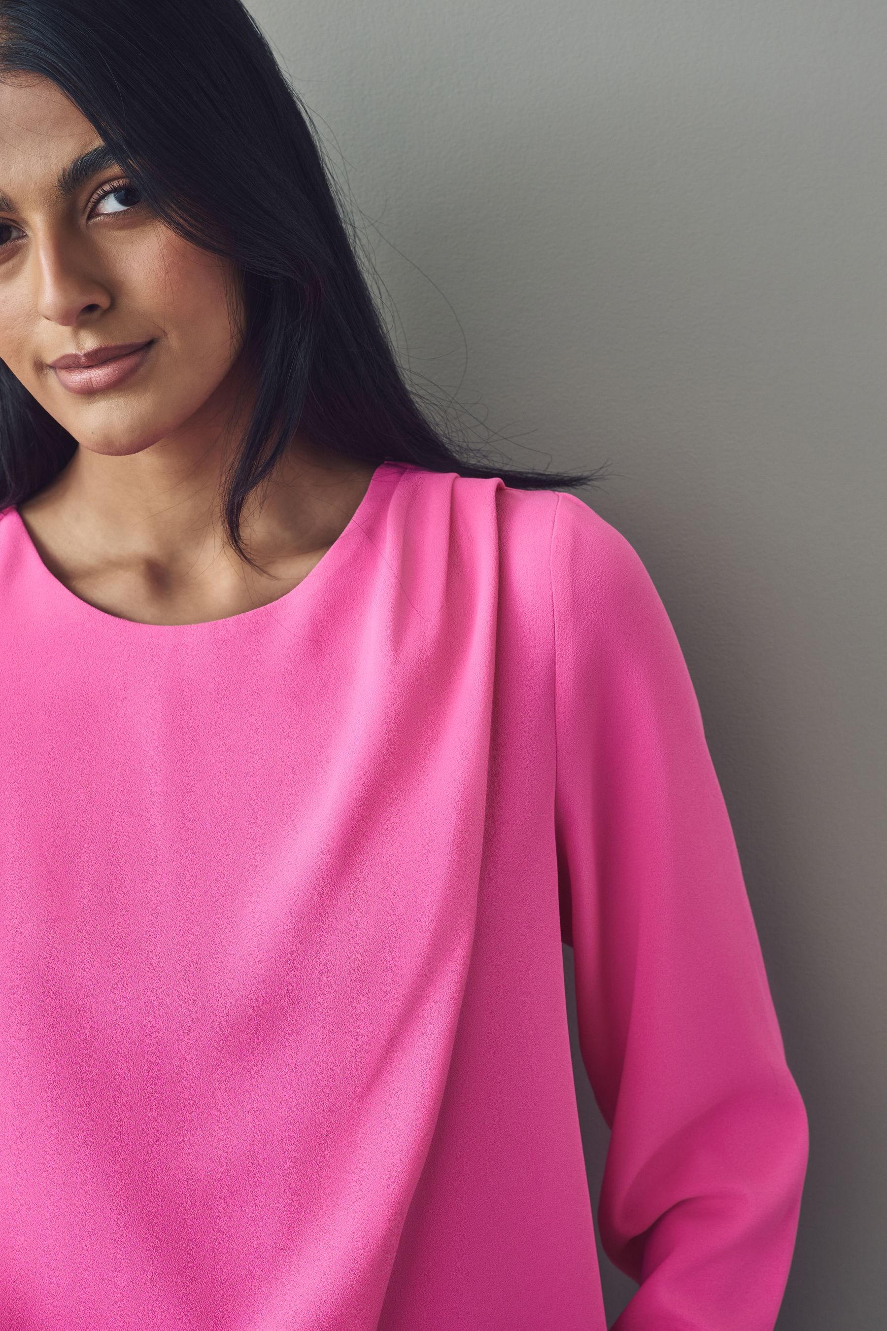 Next Langarmbluse Asymmetrisch drapiertes Langarm-Top (1-tlg)