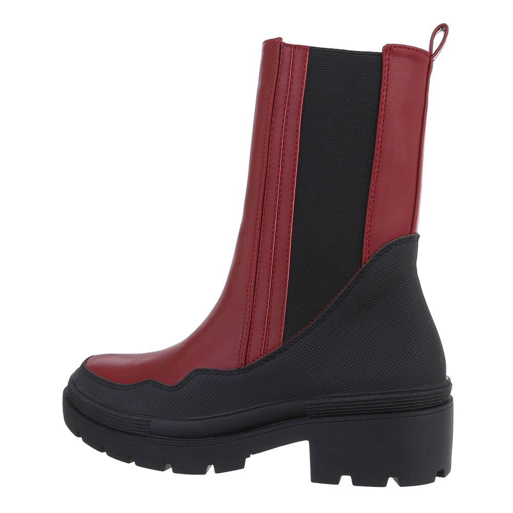 Ital-Design Damen Freizeit Stiefelette Blockabsatz Plateaustiefeletten in Rot