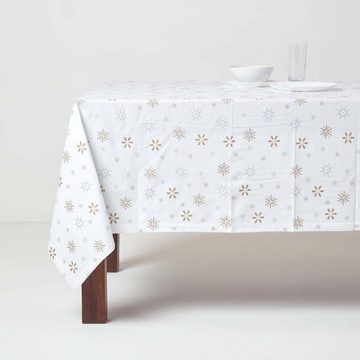 Homescapes Tischdecke Baumwoll-Tischdecke mit Schneeflocken-Muster, 137 x 137 cm, weiß (1-tlg)