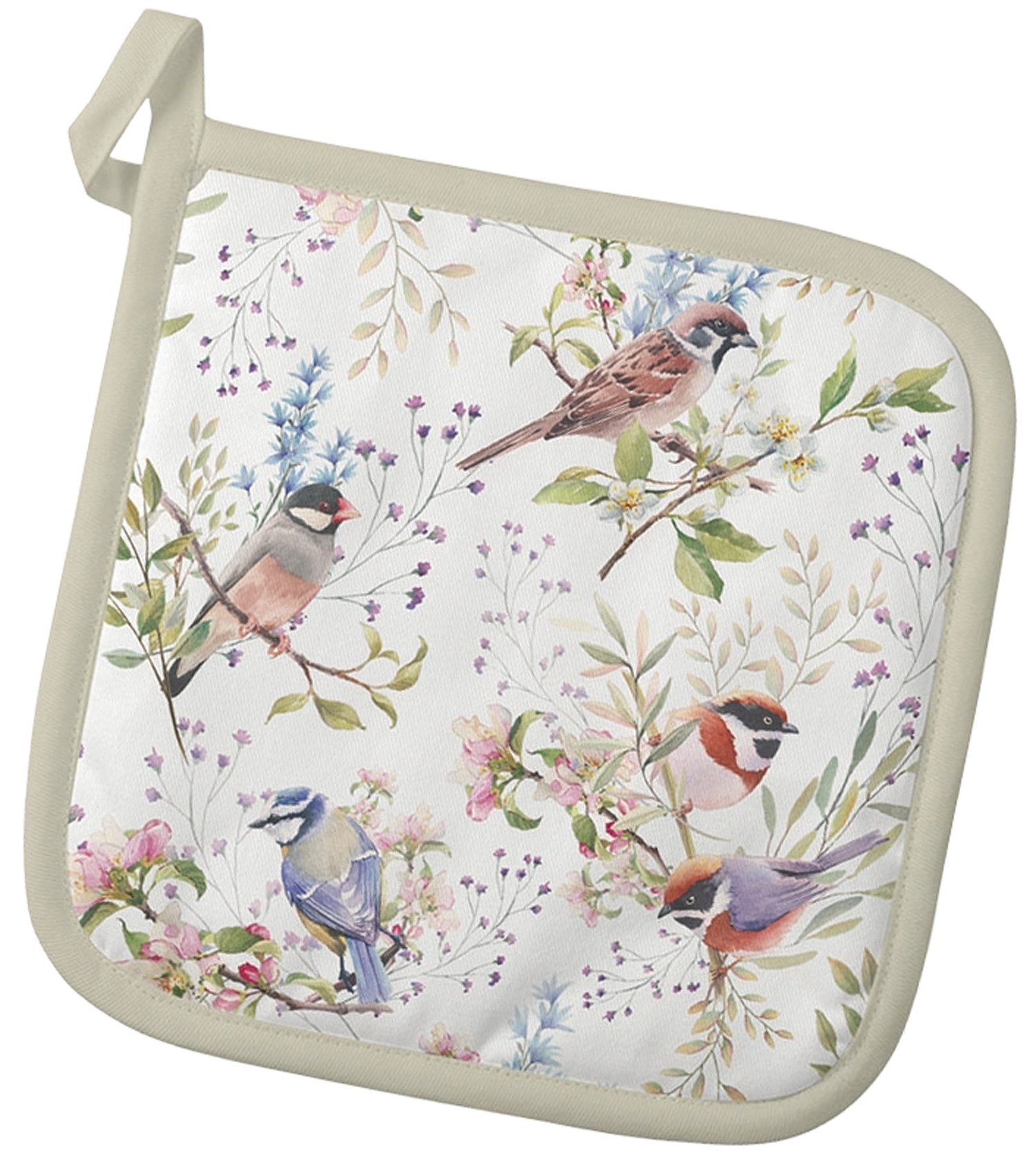 Ambiente® Topflappen Busy birds, (1-tlg., 1-teilig), hitzebeständig wattiert Pfannen Untersetzer ca.20x20cm