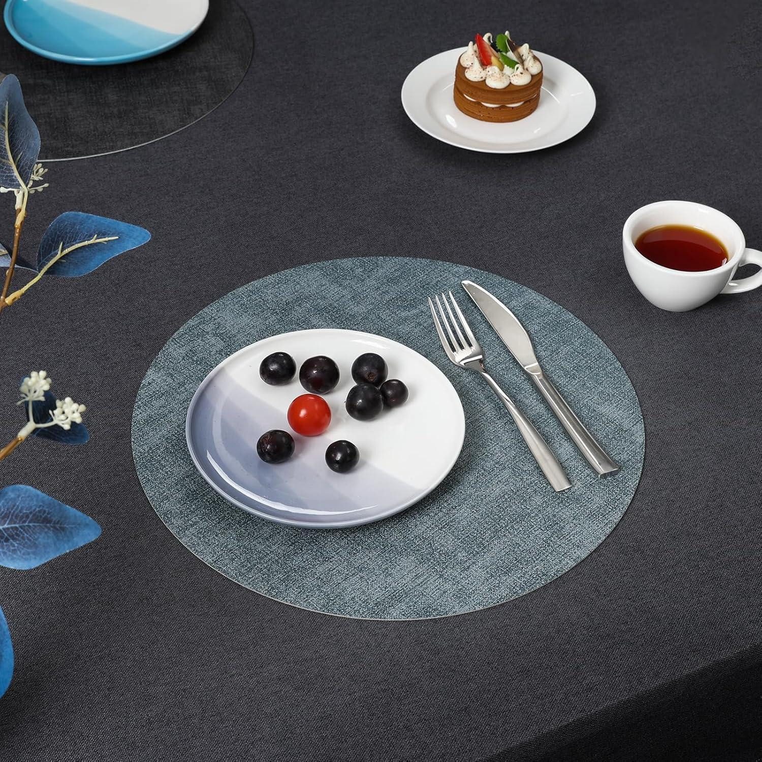 LuxusKollektion Platzset Tischsets Abwaschbar Kunstleder Kunstleder Rund 36cm Grau Hellblau