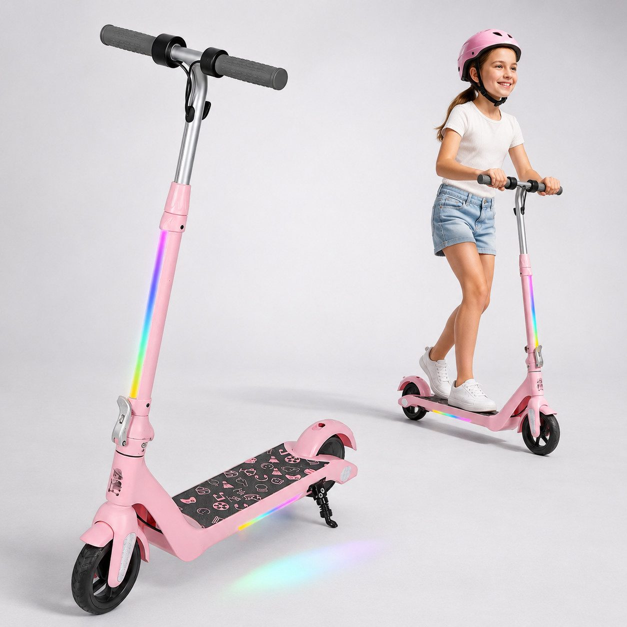 ANYSUN Elektro-Kinderroller Elektroroller für Kinder 6-12 Faltbarer E-Scooter Dual-Bremssystem, Belastbarkeit 50 kg, 6/10/15 km/h, 5-8km, LED-Beleuchtung, Leichtgewicht, Höhenverstellbar
