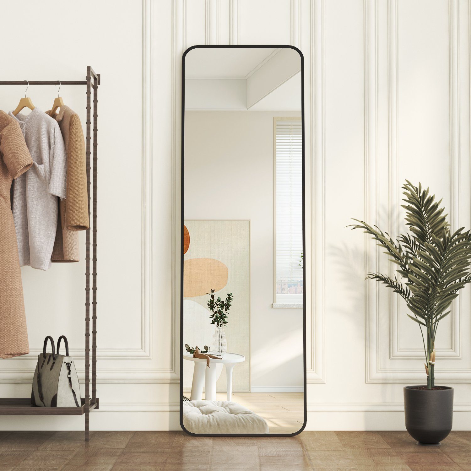 Boromal Ganzkörperspiegel Schwarz Standspiegel mit Rahmen 180x80 160x40 140 günstig online kaufen