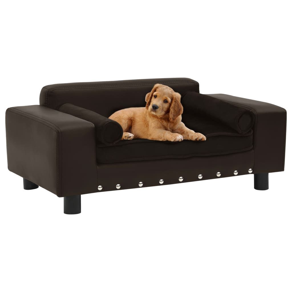 vidaXL Hundekorb Hundesofa Braun 81x43x31 cm Plüsch und Kunstleder