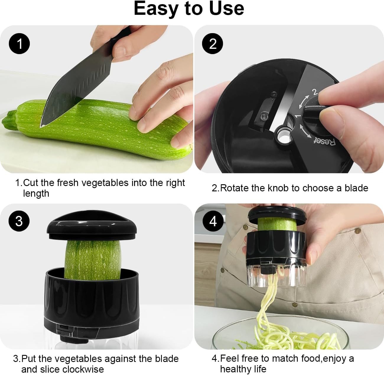 FELIXLEO Gemüsehobel 3-in-1 Gemüsespiralschneider, verstellbar, für Zucchini, Karotten – Bild 5 von 5