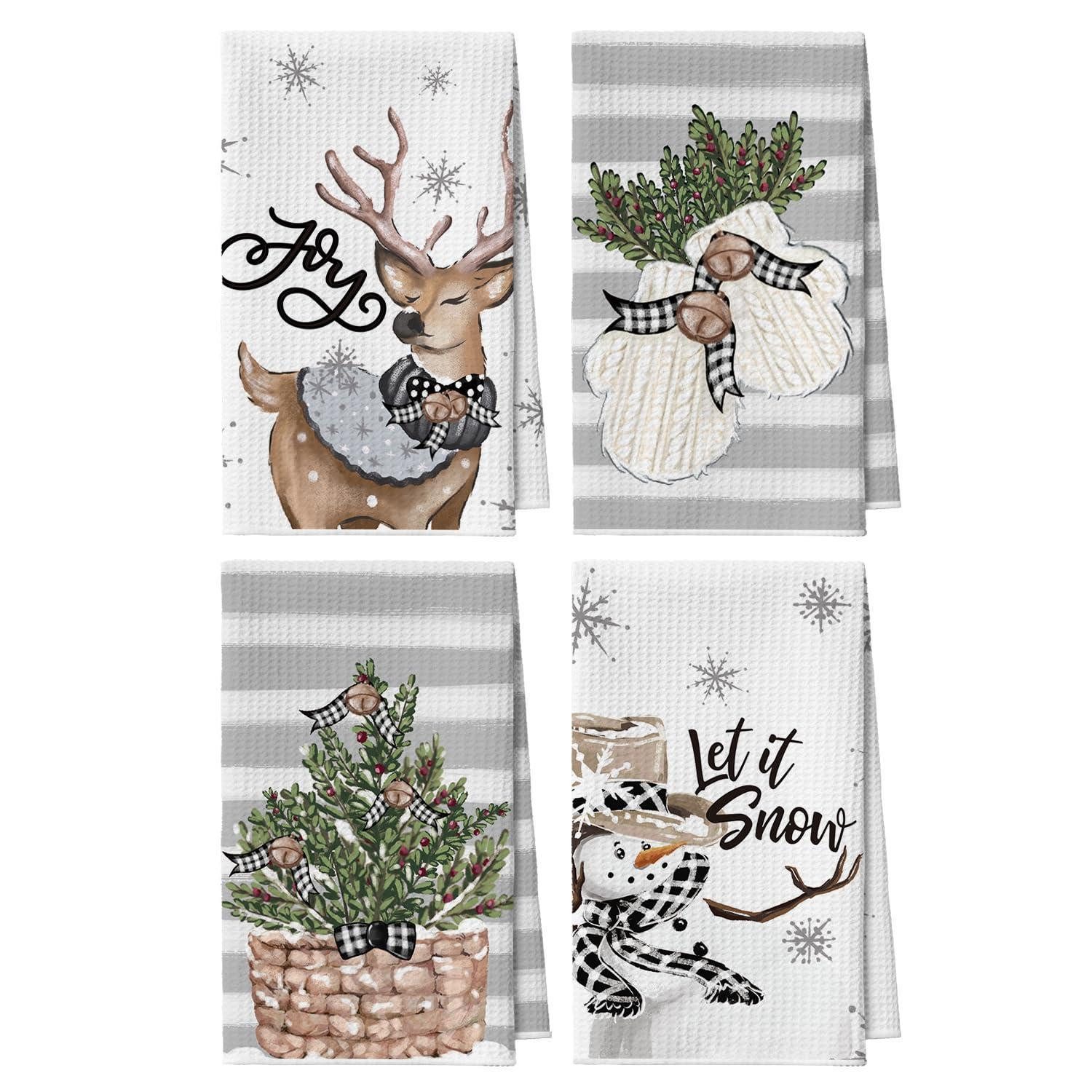 LuxusKollektion Geschirrtuch Küchentücher Rentier Schneemann 4er Set 42x65cm