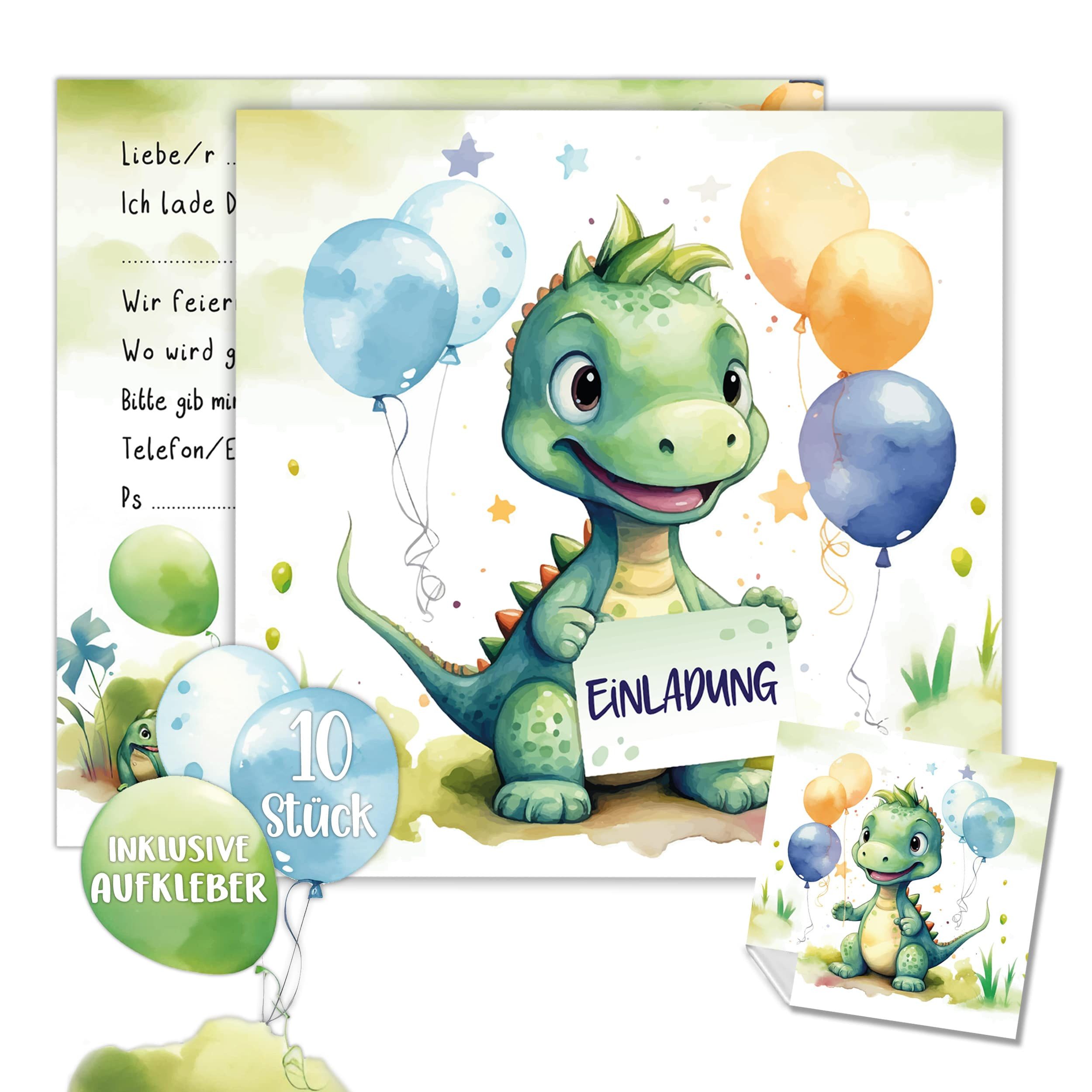 TOBJA Einladungskarten XXL Dino 10 Einladungskarten für Kindergeburtstage, Kindergeburtstag Junge Geburtstag Einladung Kinder