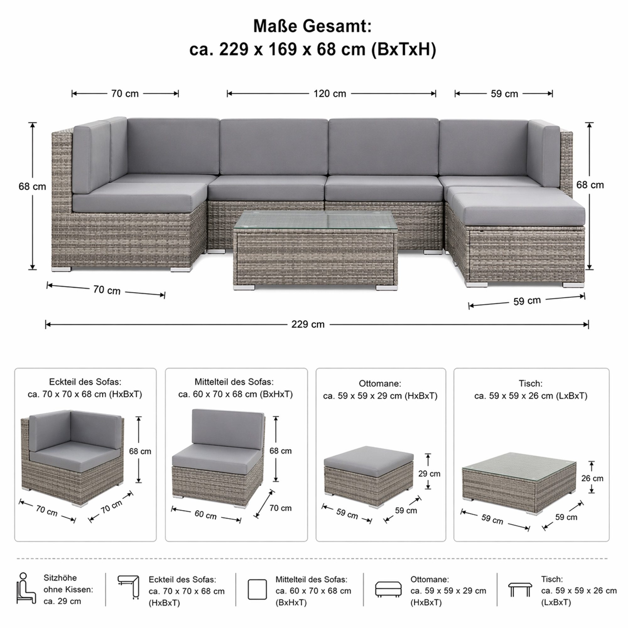 Mucola Gartenlounge-Set Lounge Gartenmöbel Set Sitzgruppe Polyrattan Gartenlounge Gartenmöbel, (Set, 1x Mehrteiliger Sofa 1x Ottomane 1x Tisch), Kissen inkl. Re – Bild 3 von 5