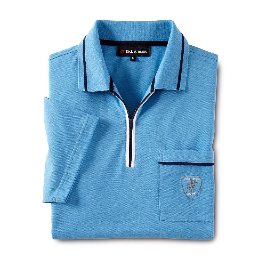 Rick Armand Poloshirt Piqué-Struktur, Zipper am Polokragen, bestickte Brusttasche