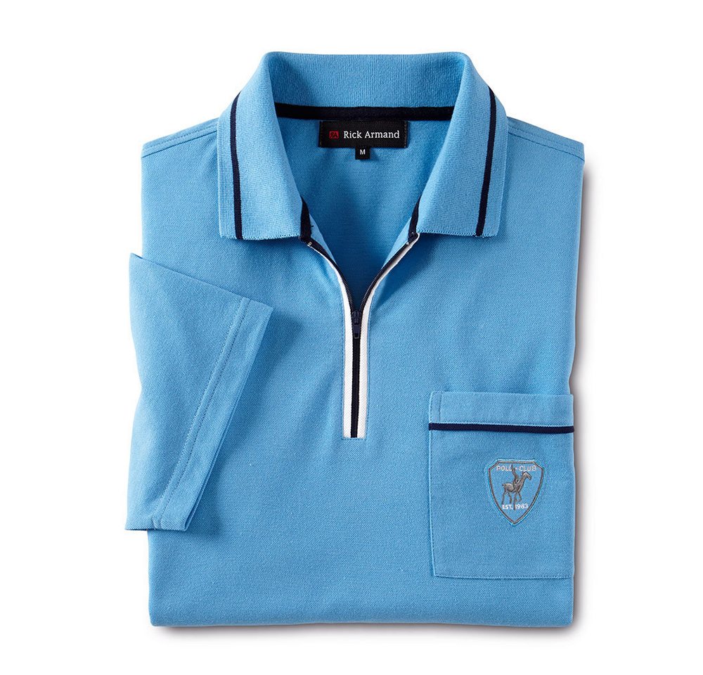 Rick Armand Poloshirt Piqué-Struktur, Zipper am Polokragen, bestickte Brusttasche