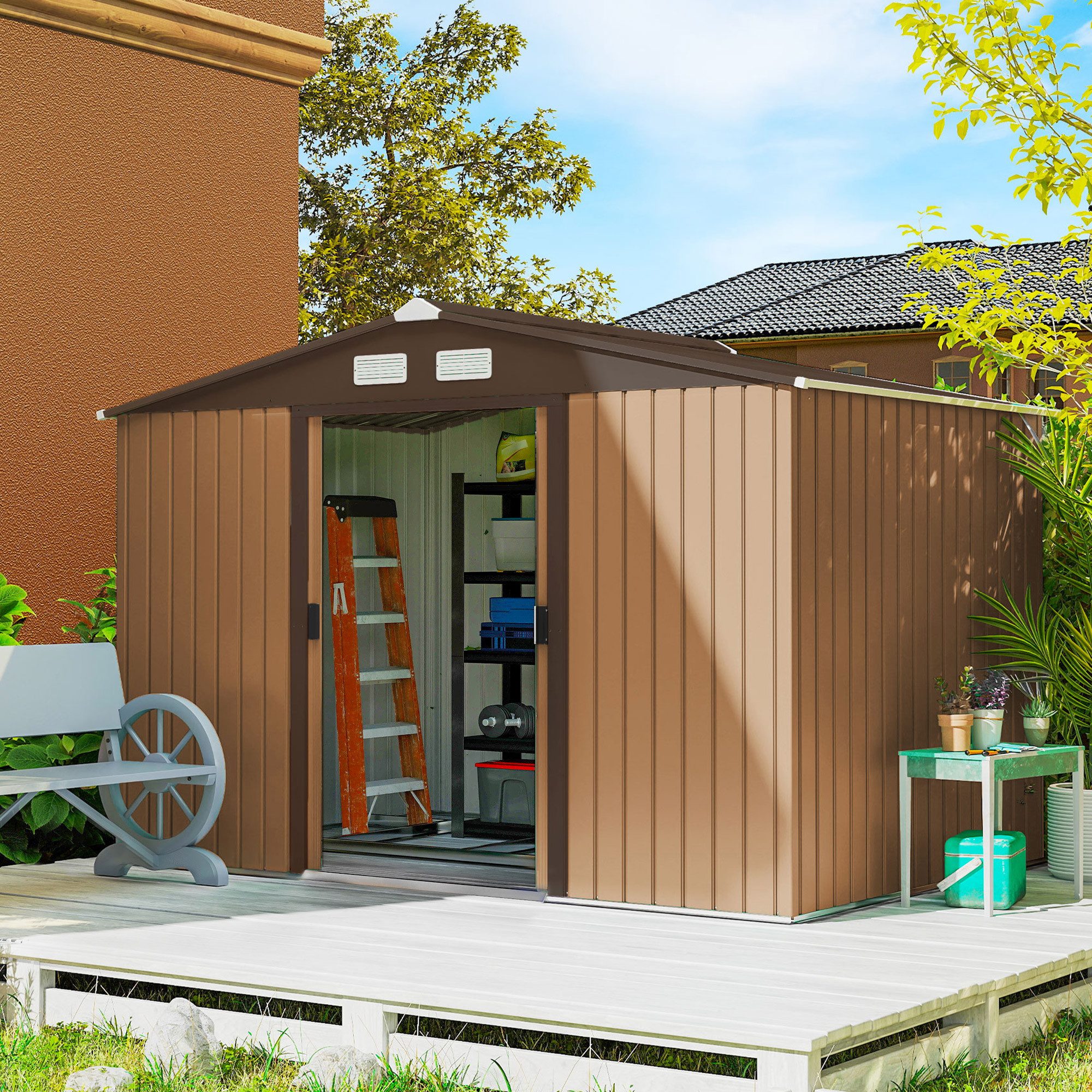 Outsunny Gerätehaus Fahrradschuppen, Schuppen mit Fundament, BxT: 277x195 cm, (Gartenhaus, 1 St., Geräteschuppen), für Garten, Gelb