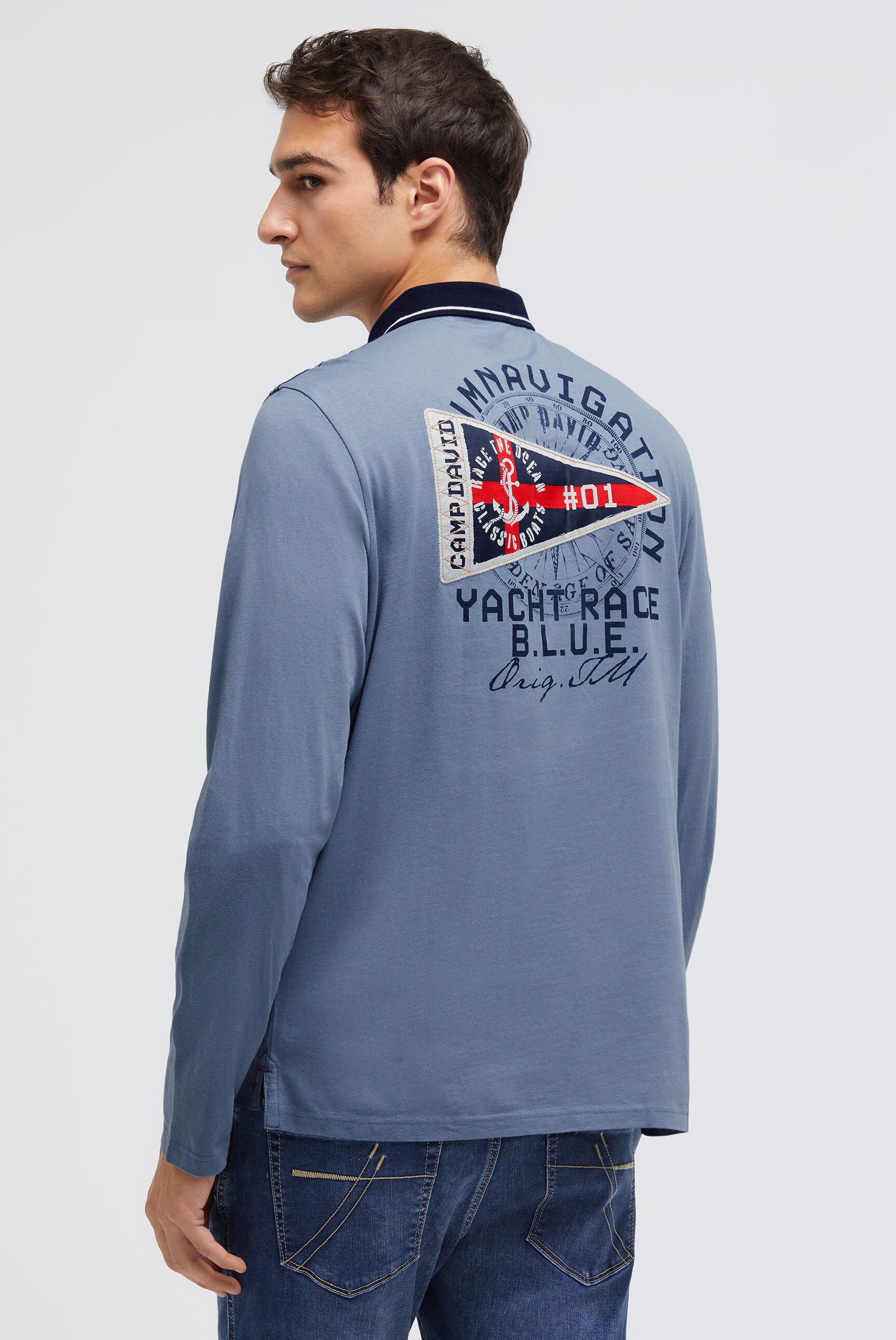 CAMP DAVID Langarm-Poloshirt aus Baumwolle