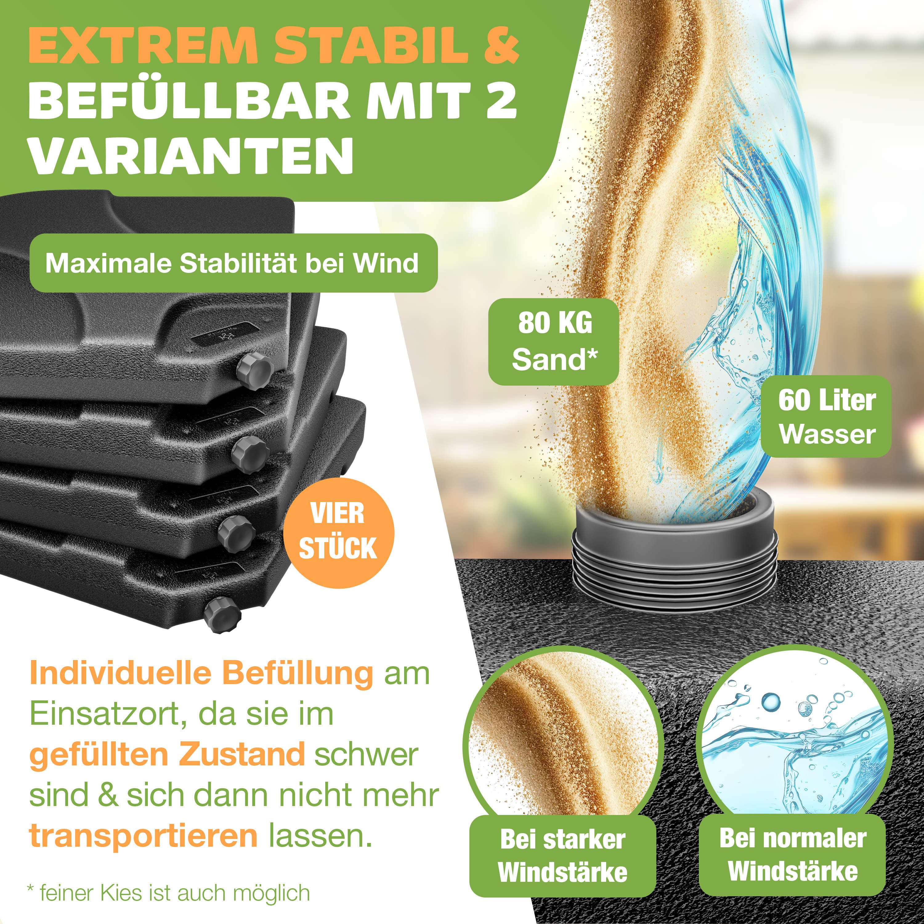 KESSER Kunststoffschirmständer, Sonnenschirmständer 4-teilig Schirmgewicht Schirmständer