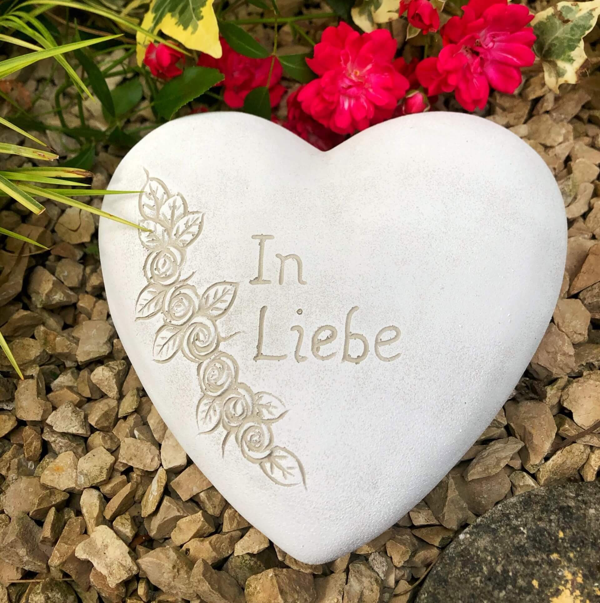 Radami Gartenfigur XXL Grabherz Spruch "In Grabschmuck Liebe"ca.1300g