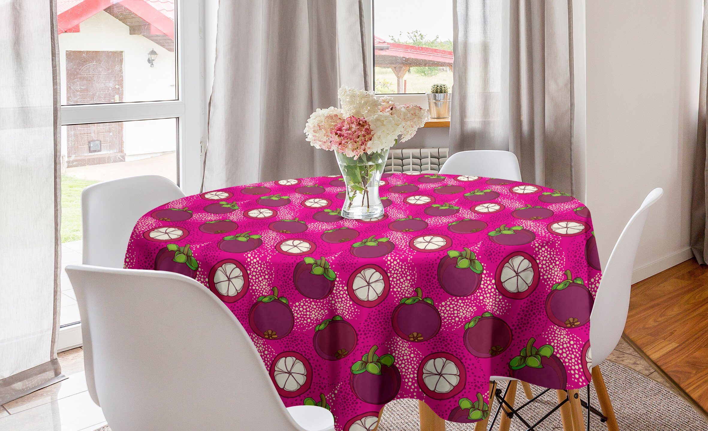 Abakuhaus Tischdecke Kreis Tischdecke Abdeckung für Esszimmer Küche Dekoration, Obst Garcinia Mangostan Doodle | Tischdecken