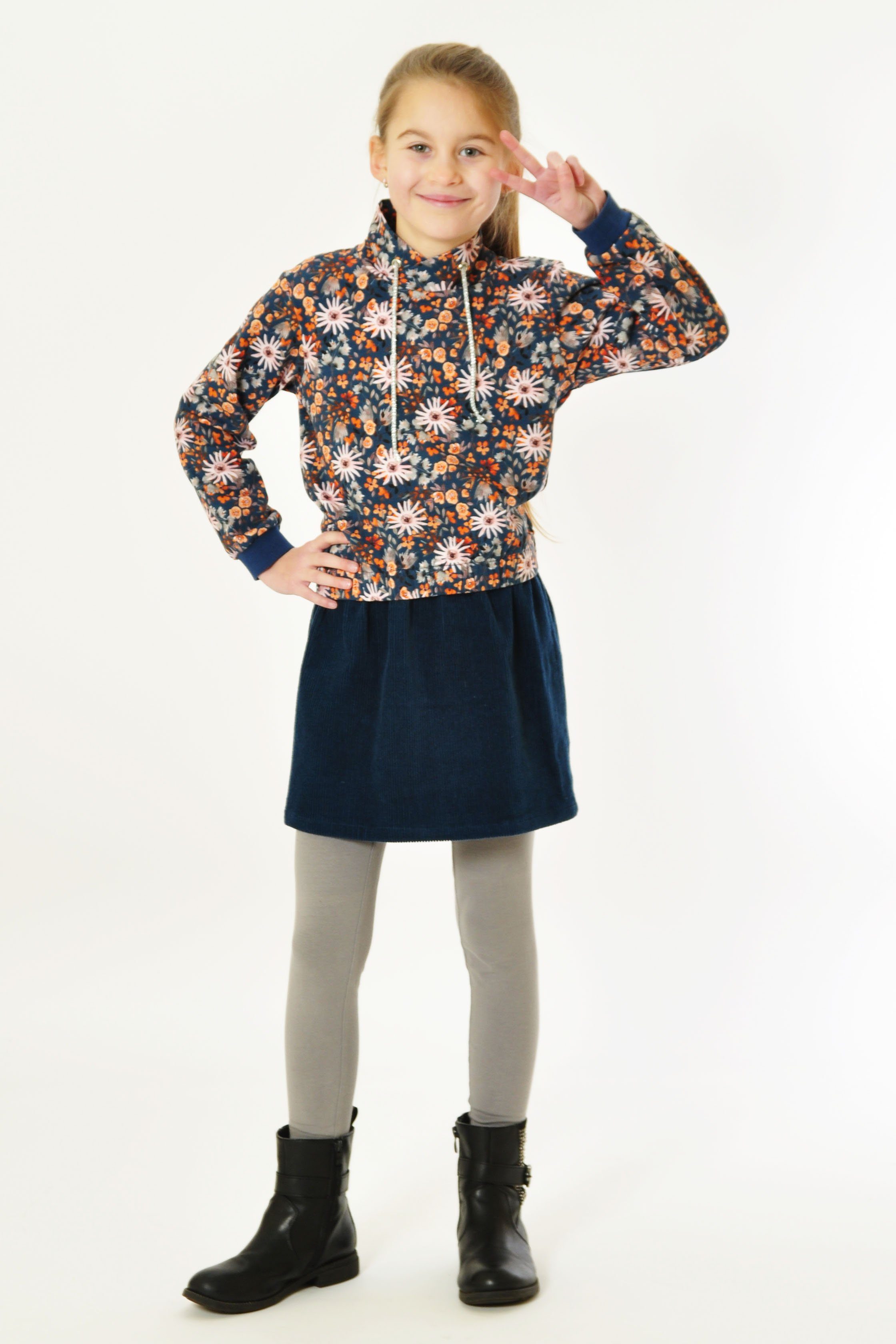 coolismo Sweatshirt Blumen Motivdruck Baumwolle, Produktion Sweater für blau mit Mädchen europäische
