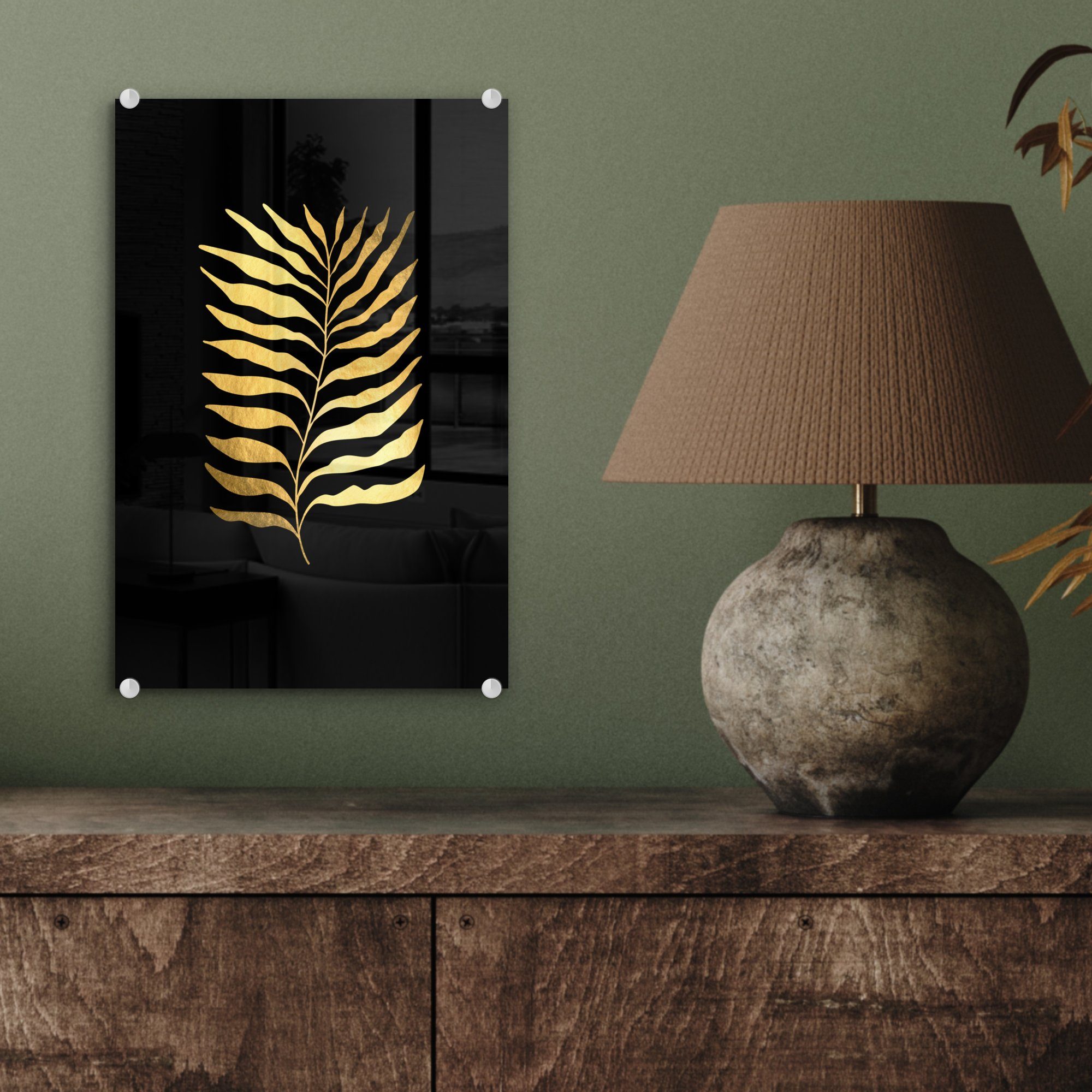 auf - MuchoWow - St), Luxus Wanddekoration (1 Acrylglasbild Glasbilder - Glas Natur - Wandbild - Design, Glas Gold - Foto auf Blätter - Bilder