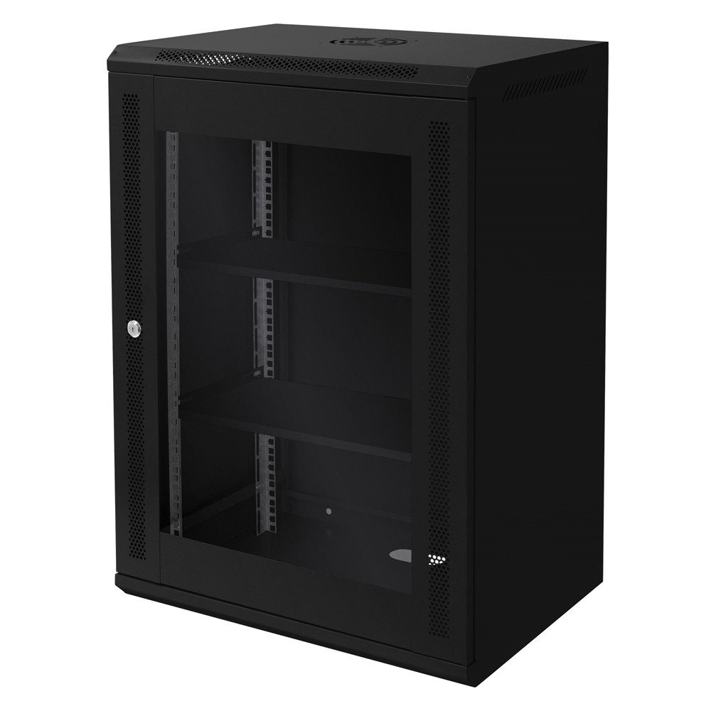 ECD Germany Serverschrank Wandmontage voll montiert Server Gehäuse mit abschließbarer Tür, Serverschrank 16 HE 19 Zoll Schwarz 60x45x85cm montiert Traglast 60kg