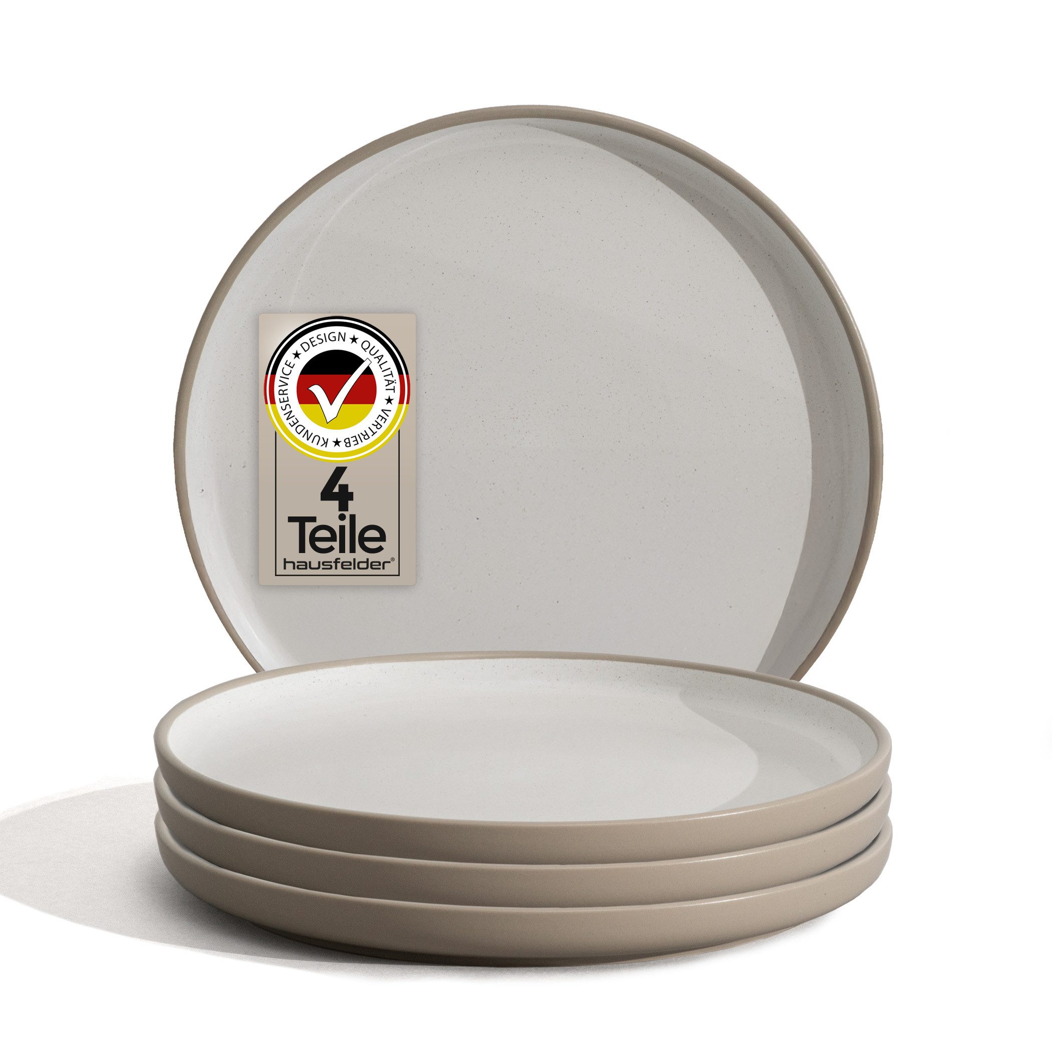 Hausfelder Geschirr-Set Steingut Geschirr 4er Set Dessertteller, ø 205 mm (4-tlg), 4 Personen, Steinzeug, spülmaschinen- & mikrowellengeeignet, Reaktivglasur