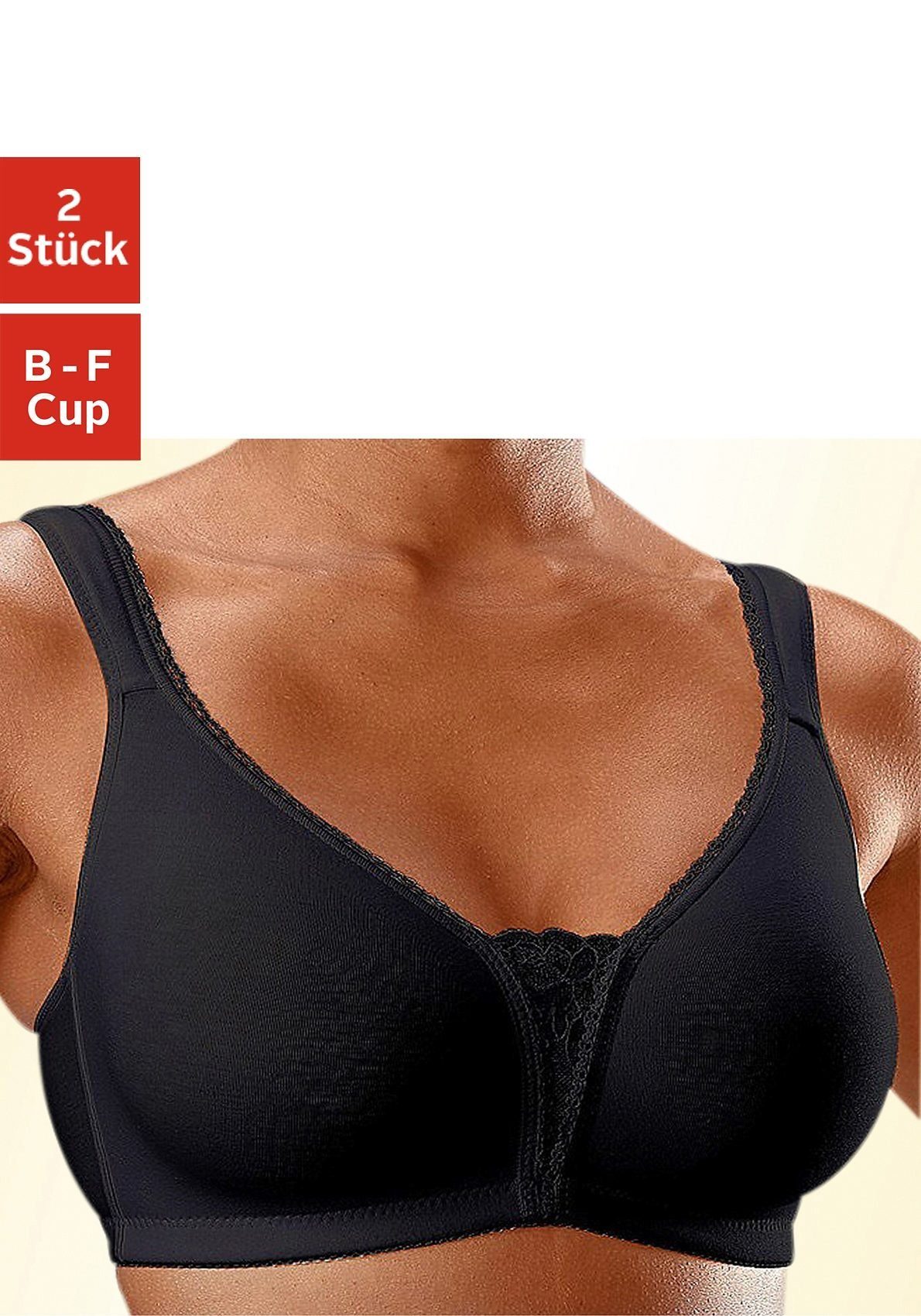 petite fleur by Lascana Soft-BH (Packung, 2 Stück) ohne Bügel, Baumwolle mit Spitzen-Details, große Größen, bequemer BH
