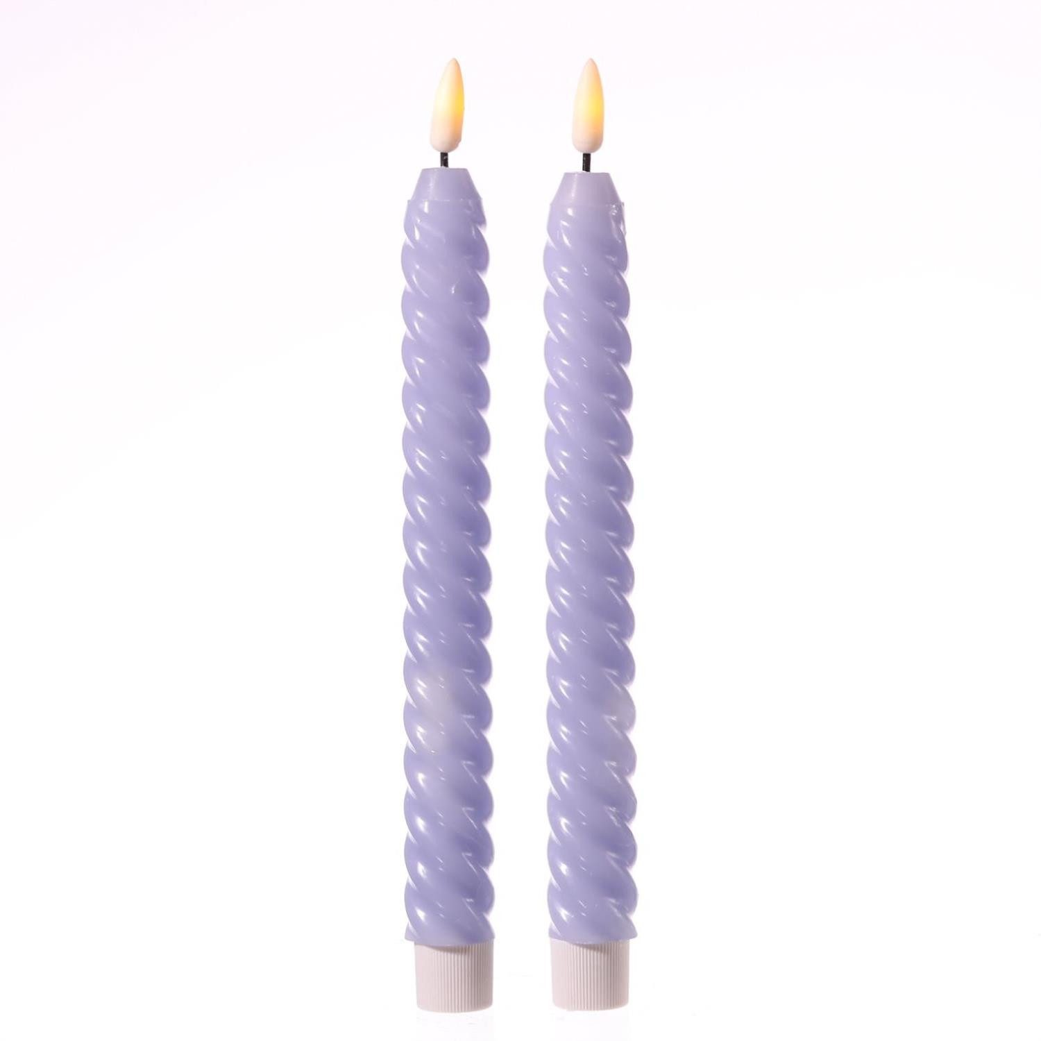 LED-Kerze LED Stabkerzen Twist Tafelkerzen gedreht Echtwachs 25cm flieder 2St
