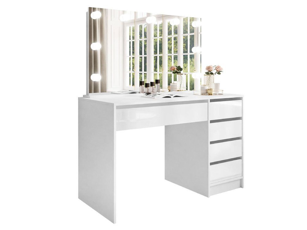 ALLHOUSE24 Schminktisch DAMA ELITE mit Spiegel und LED Beleuchtung Kosmetiktisch (1x Schreibtisch 1x Spiegel), Breite: 120 cm