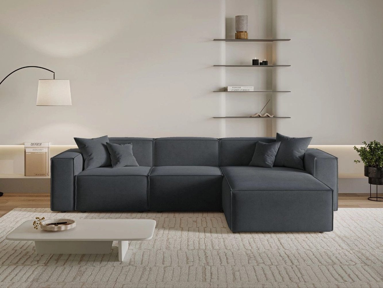 GrainGold Ecksofa L-Form ARIZONA - 265x180 cm, Dunkelgrau, Rechts, Wellenfe günstig online kaufen