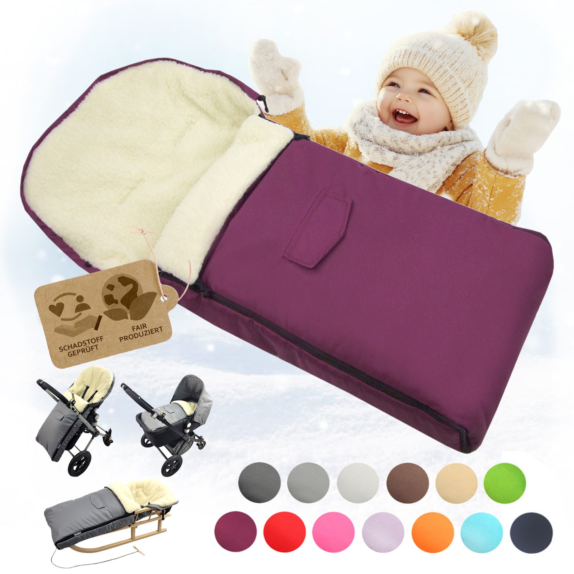 Fußsack Winterfußsack Babyfußsack Fußsack Kinderwagen Wolle universal 108cm