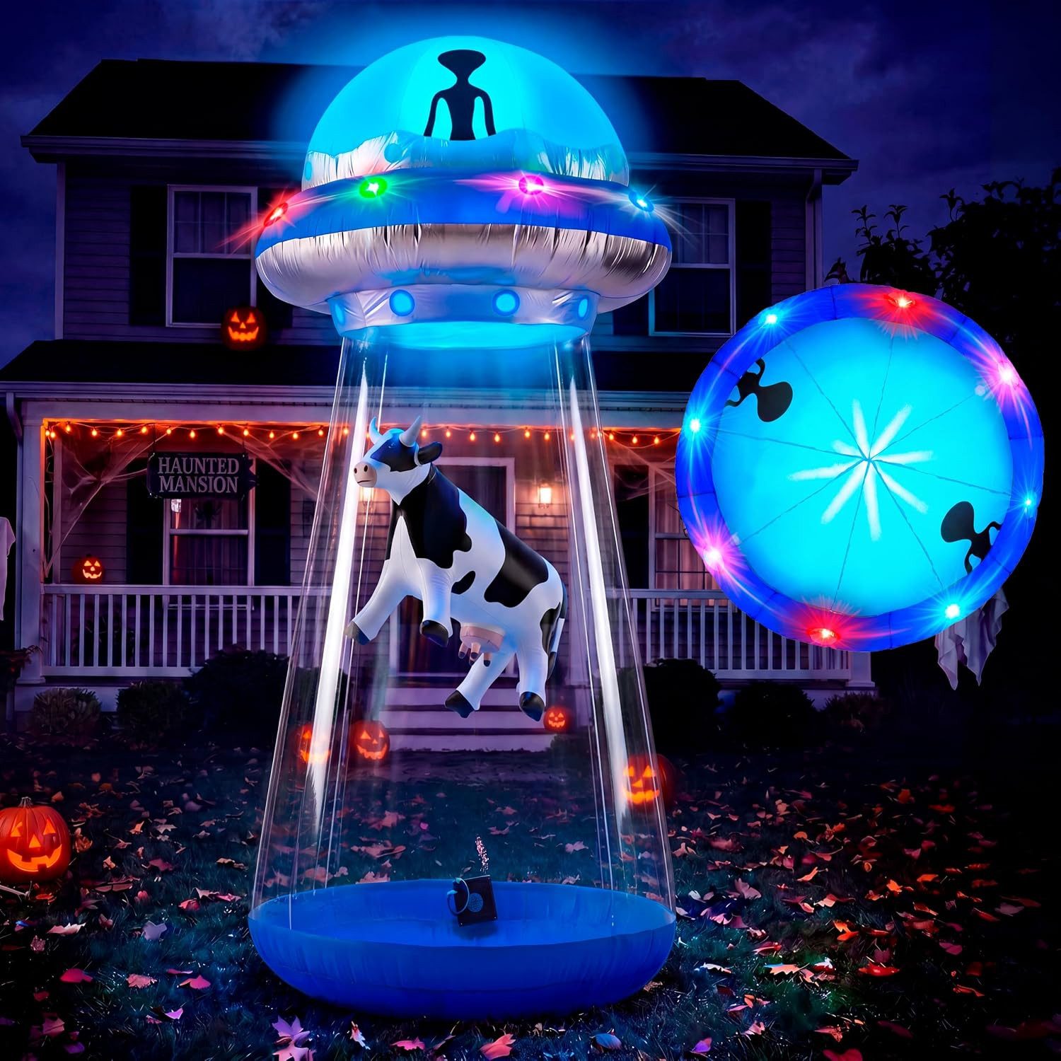 Joiedomi Aufblasbares Partyzubehör Joiedomi 2,7 m Halloween Aufblasbares UFO mit Farbwechsel LEDs, Flache